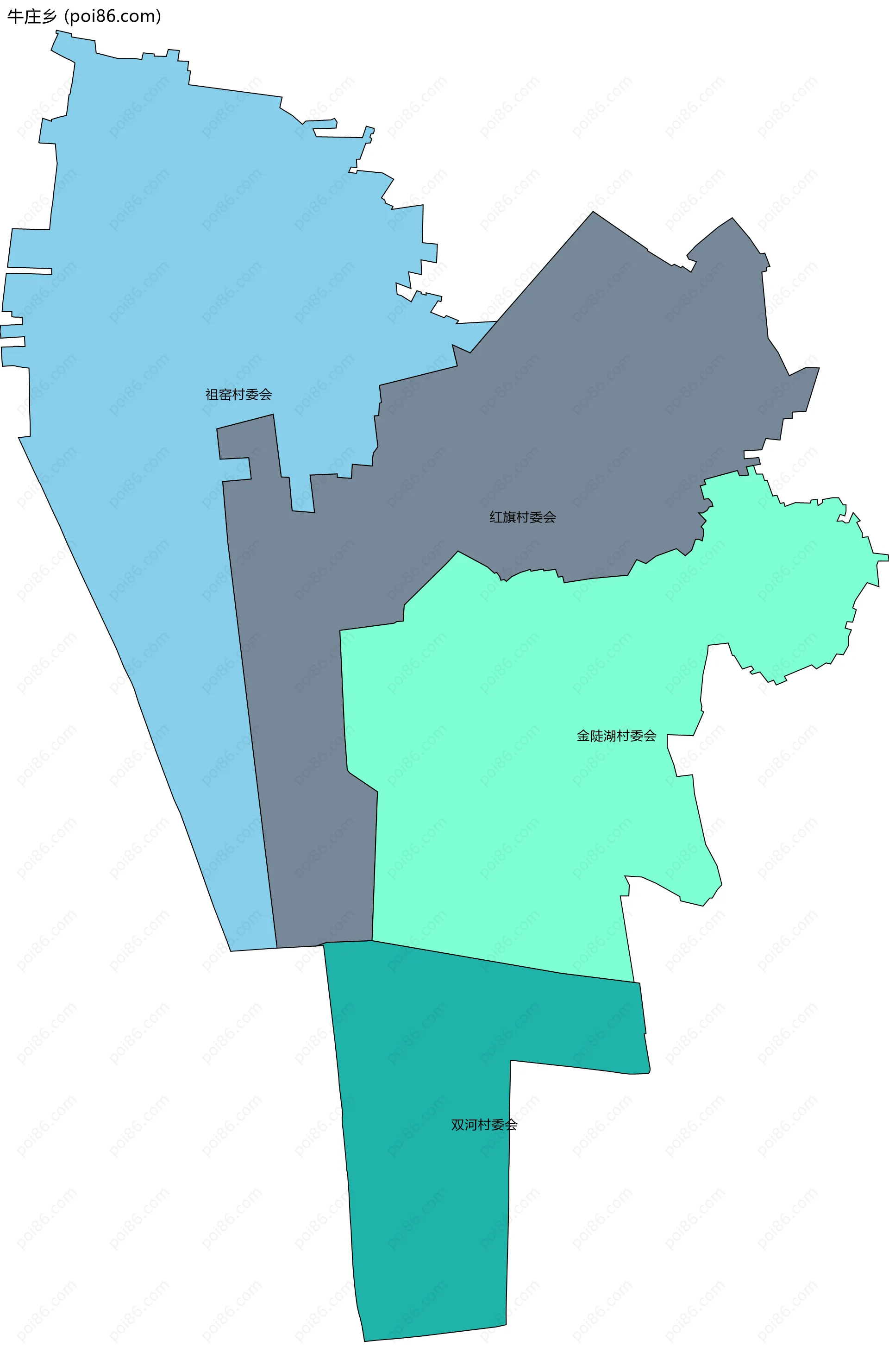 牛庄乡边界地图(五级行政区划)