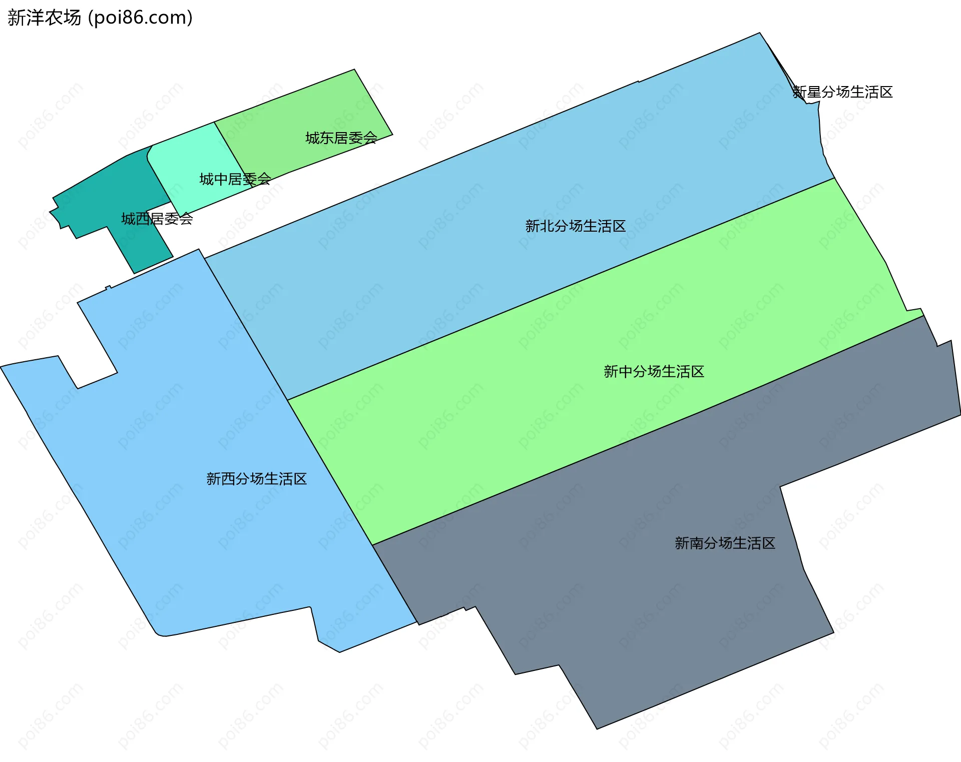 新洋农场边界地图(五级行政区划)