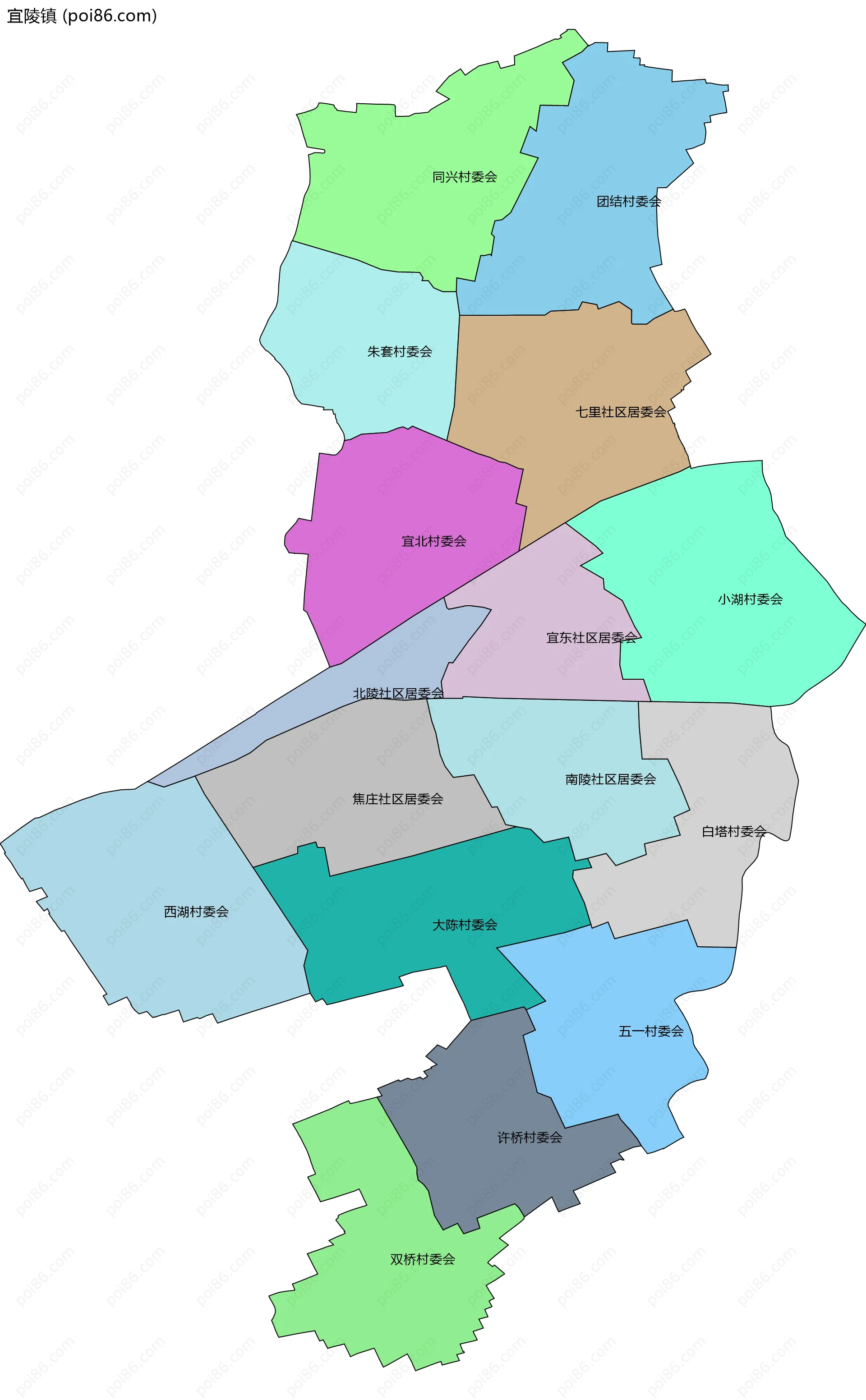 宜陵镇边界地图(五级行政区划)