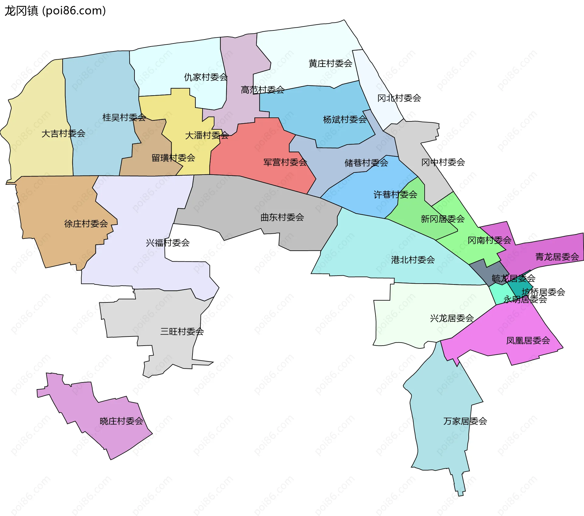 龙冈镇边界地图(五级行政区划)
