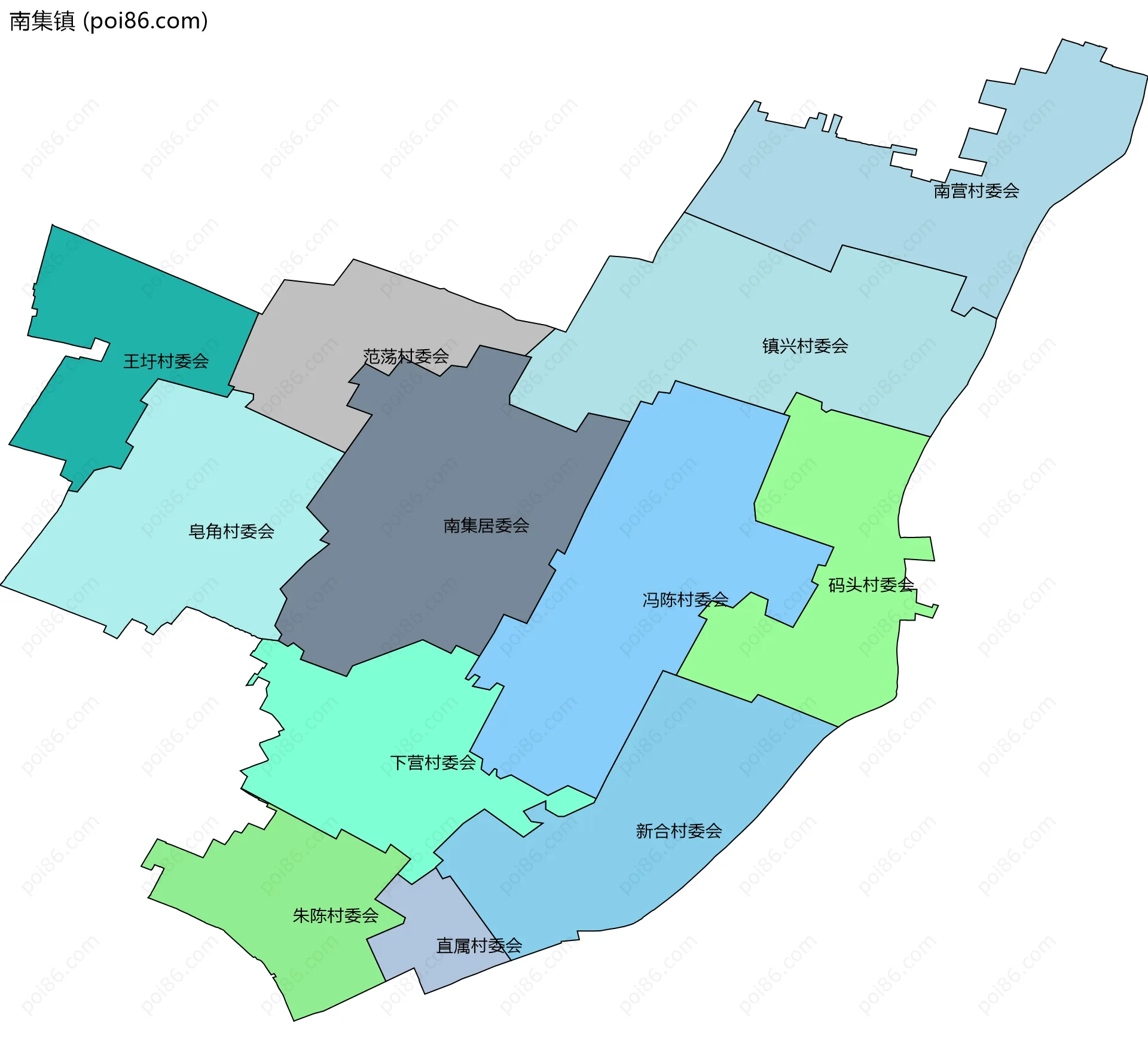 南集镇边界地图(五级行政区划)