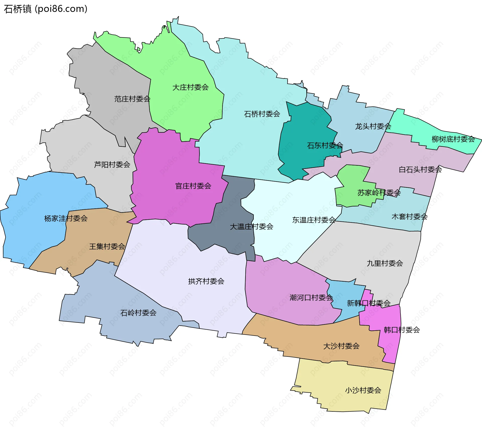 石桥镇边界地图(五级行政区划)