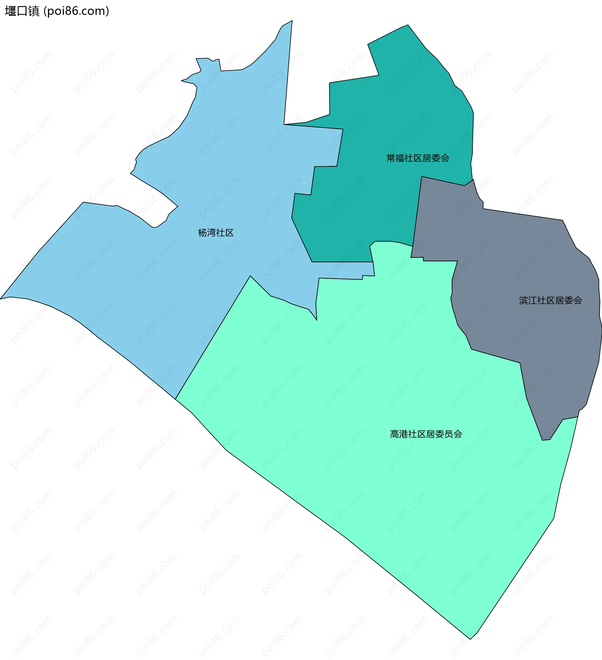 堰口镇边界地图(五级行政区划)