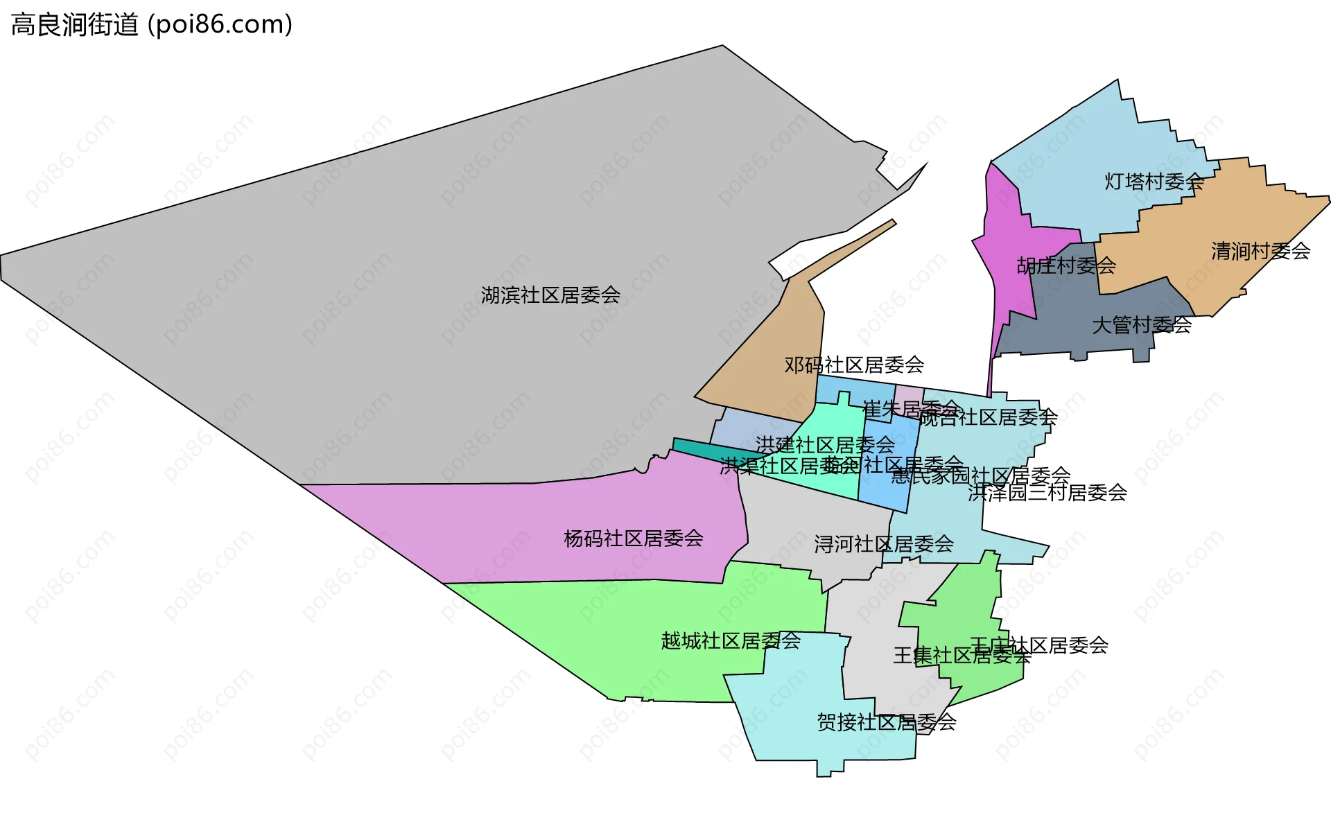 高良涧街道边界地图(五级行政区划)