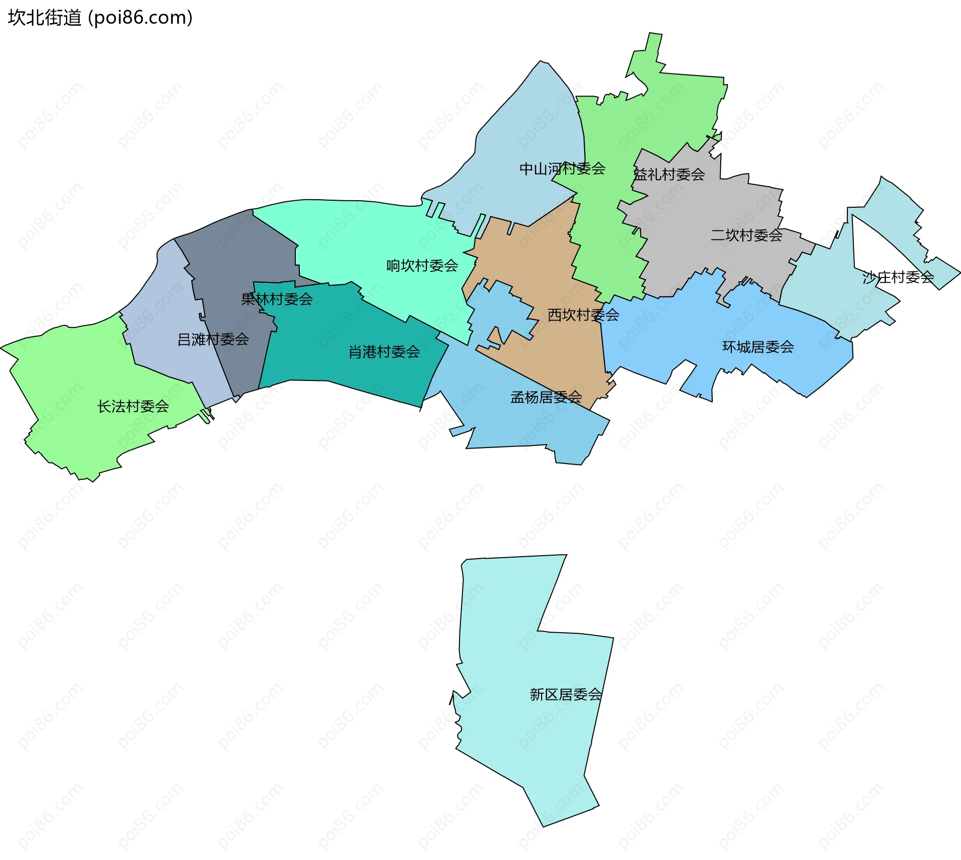 坎北街道边界地图(五级行政区划)