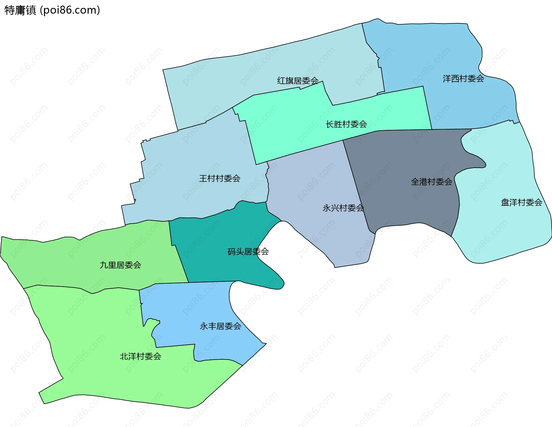 特庸镇边界地图(五级行政区划)