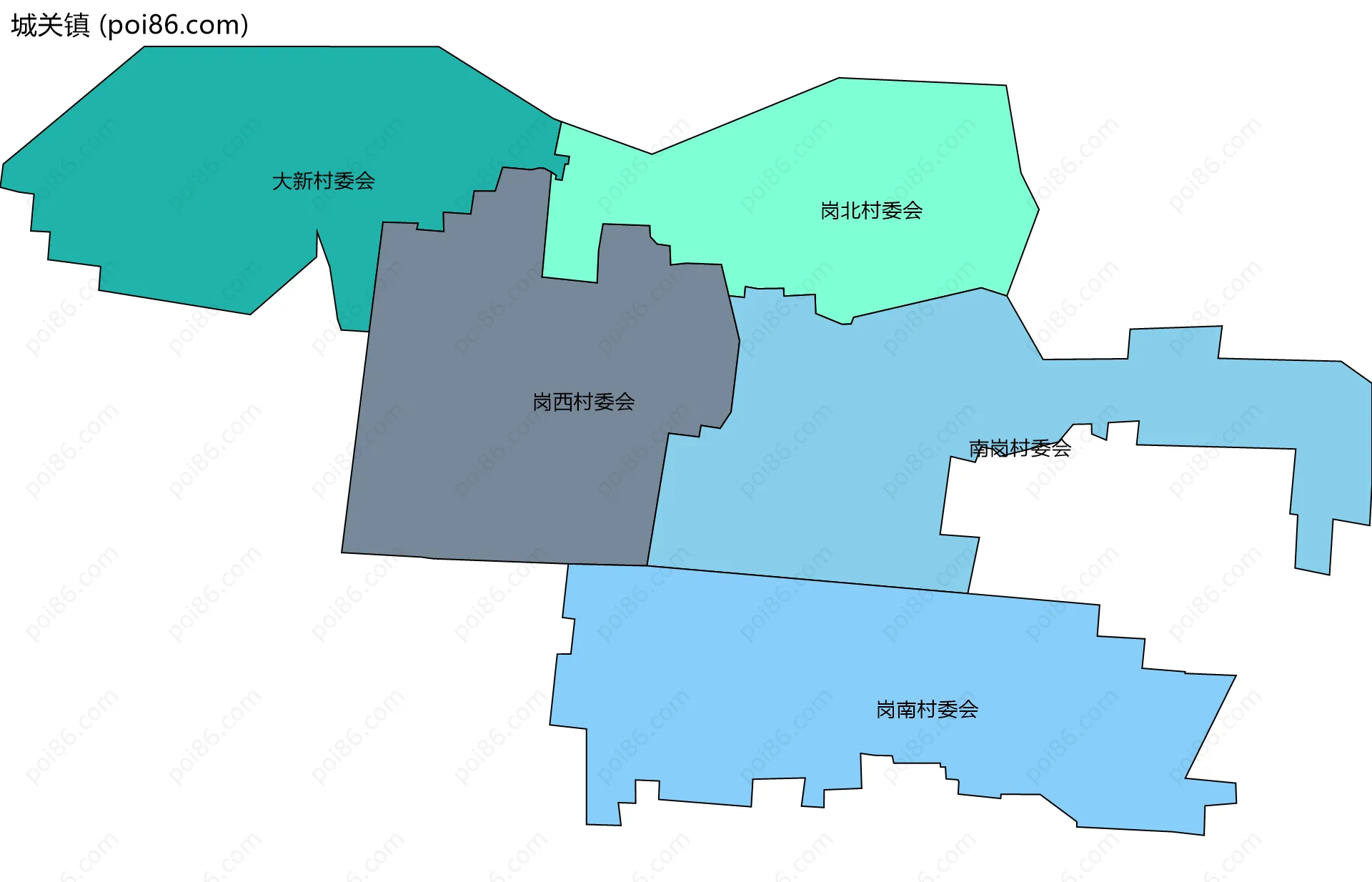 城关镇边界地图(五级行政区划)