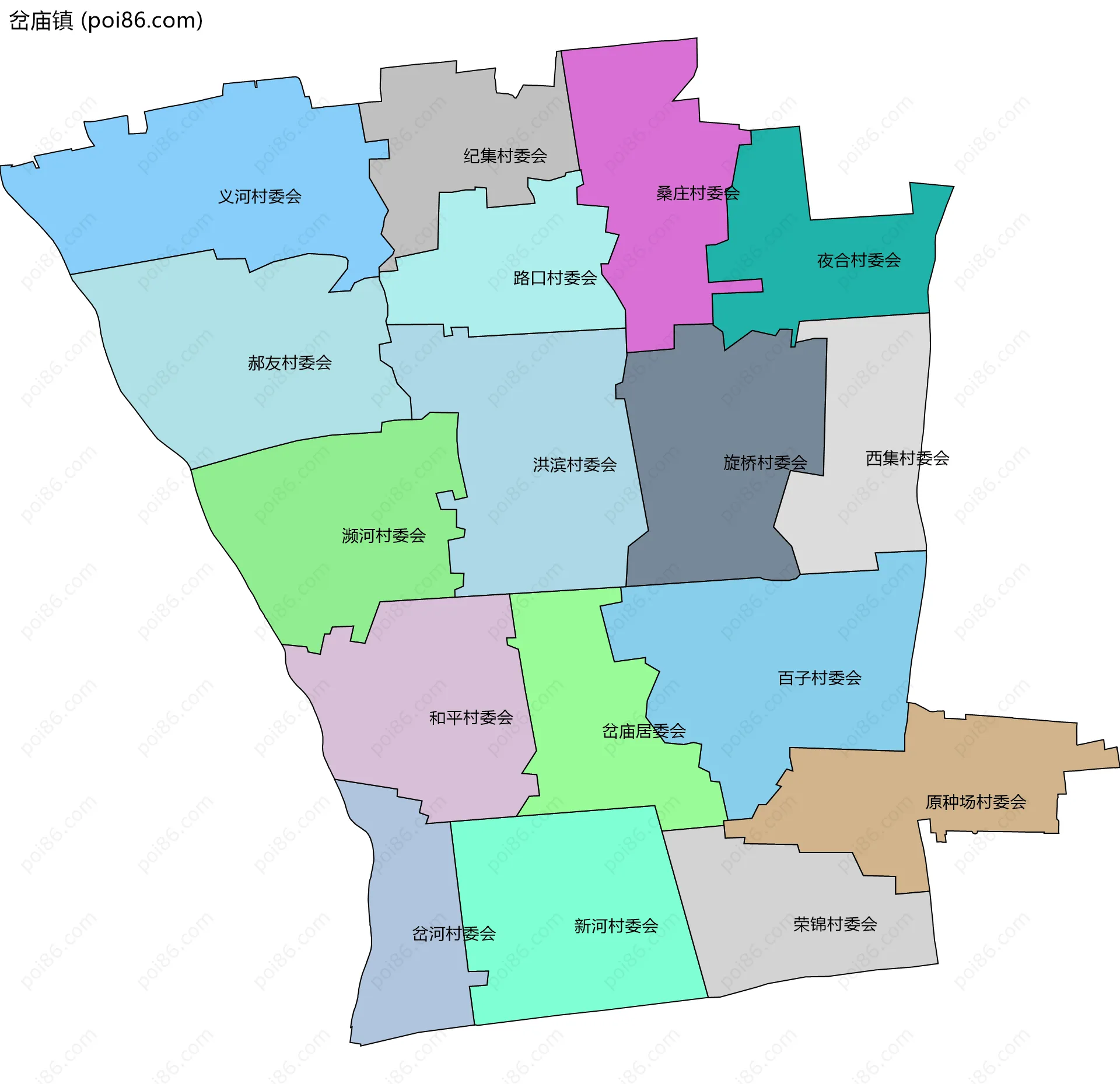 岔庙镇边界地图(五级行政区划)