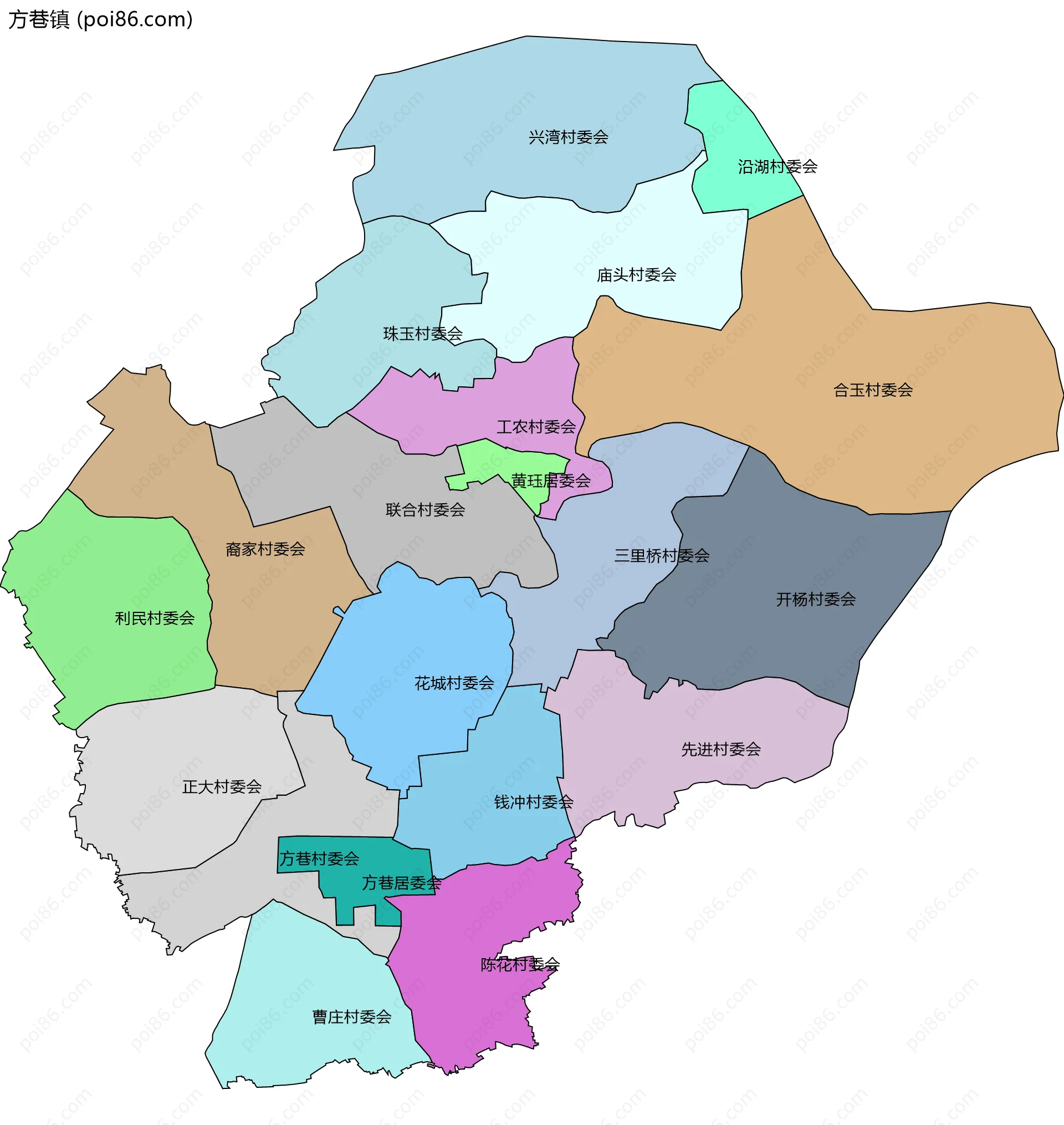 方巷镇边界地图(五级行政区划)