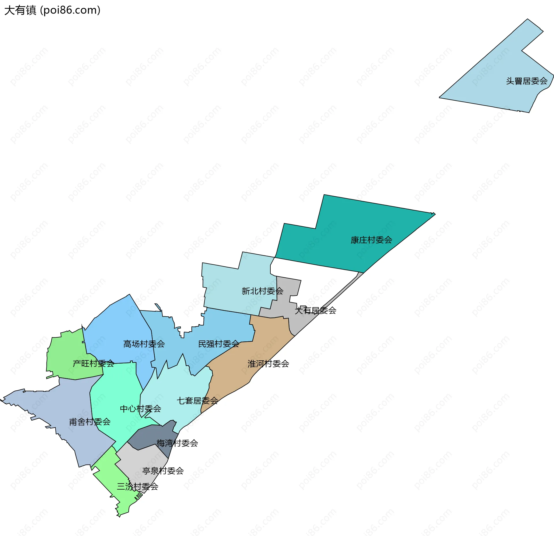 大有镇边界地图(五级行政区划)