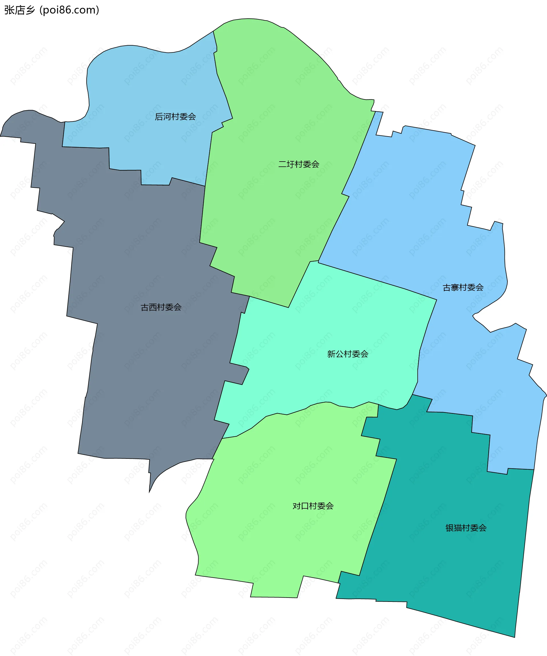 张店乡边界地图(五级行政区划)
