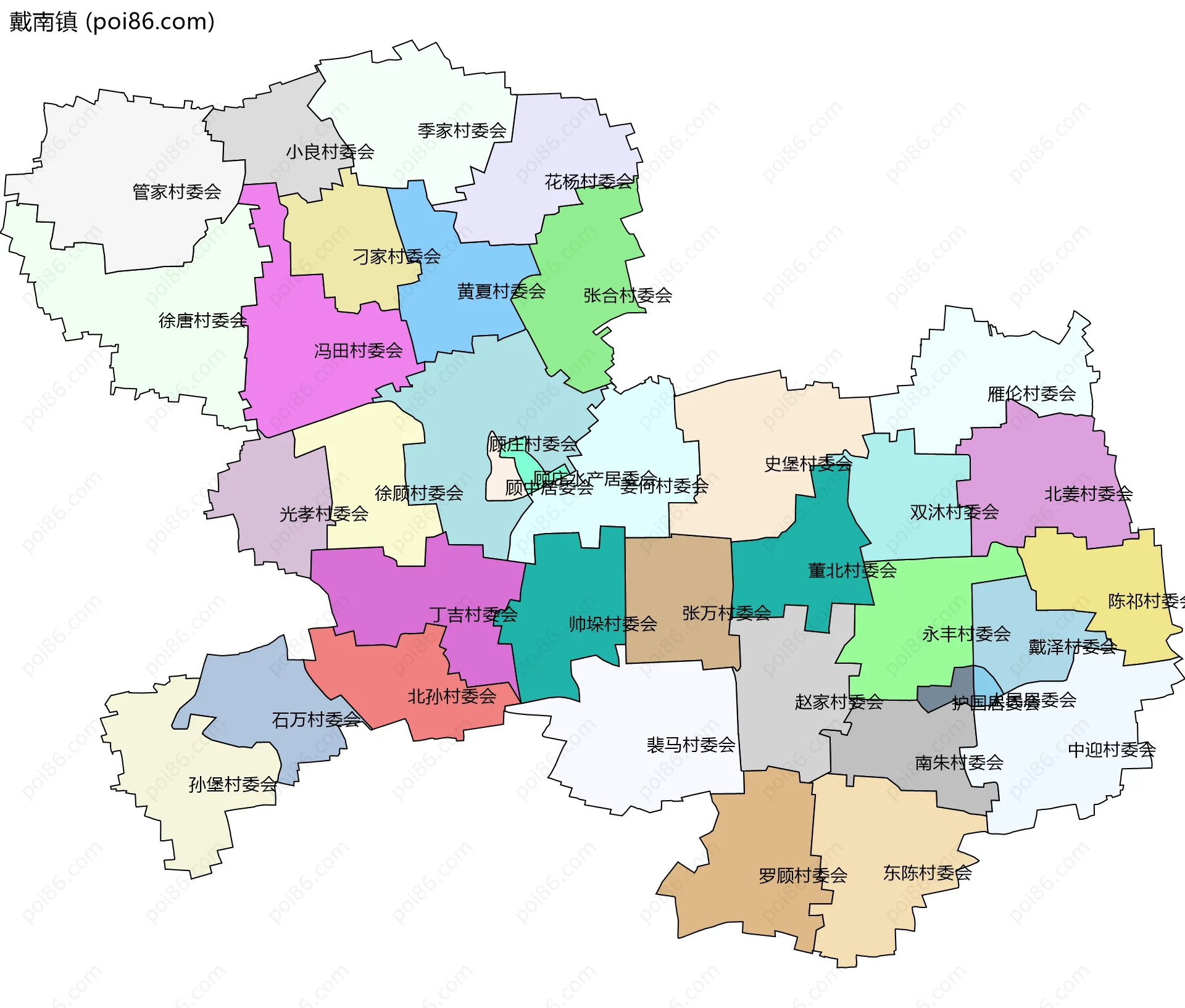 戴南镇边界地图(五级行政区划)