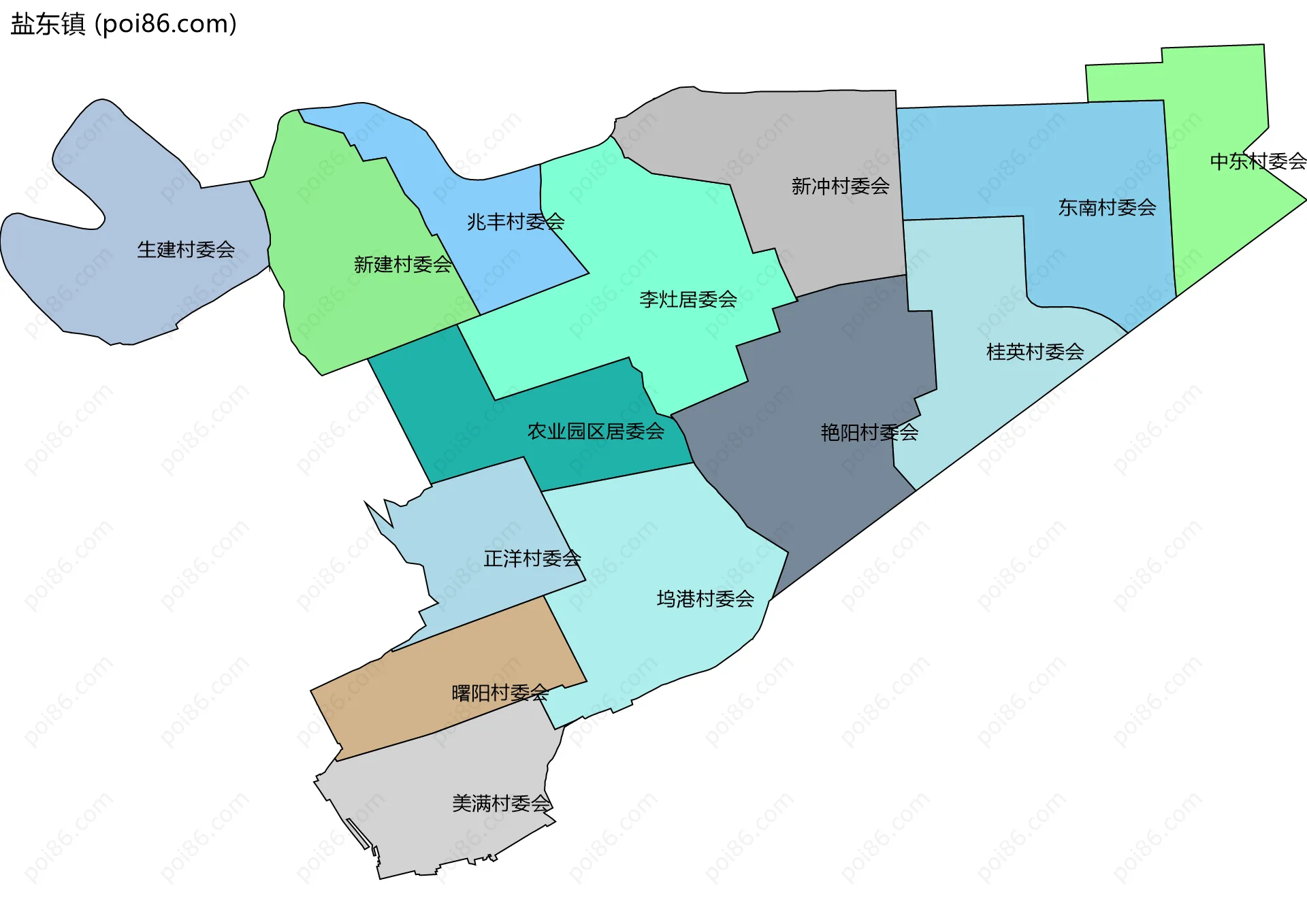 盐东镇边界地图(五级行政区划)