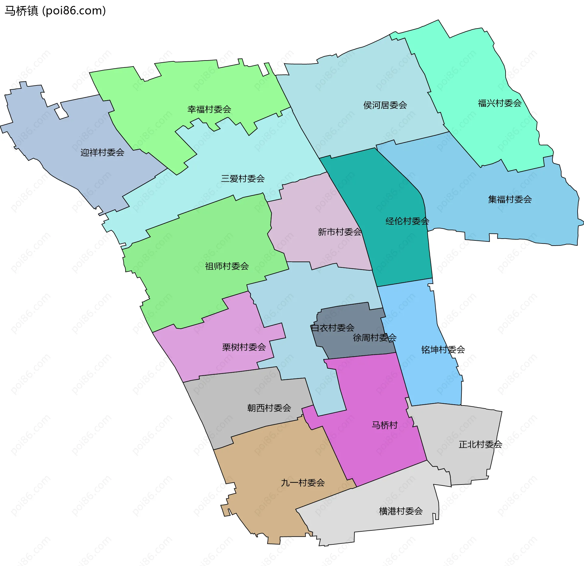 马桥镇边界地图(五级行政区划)