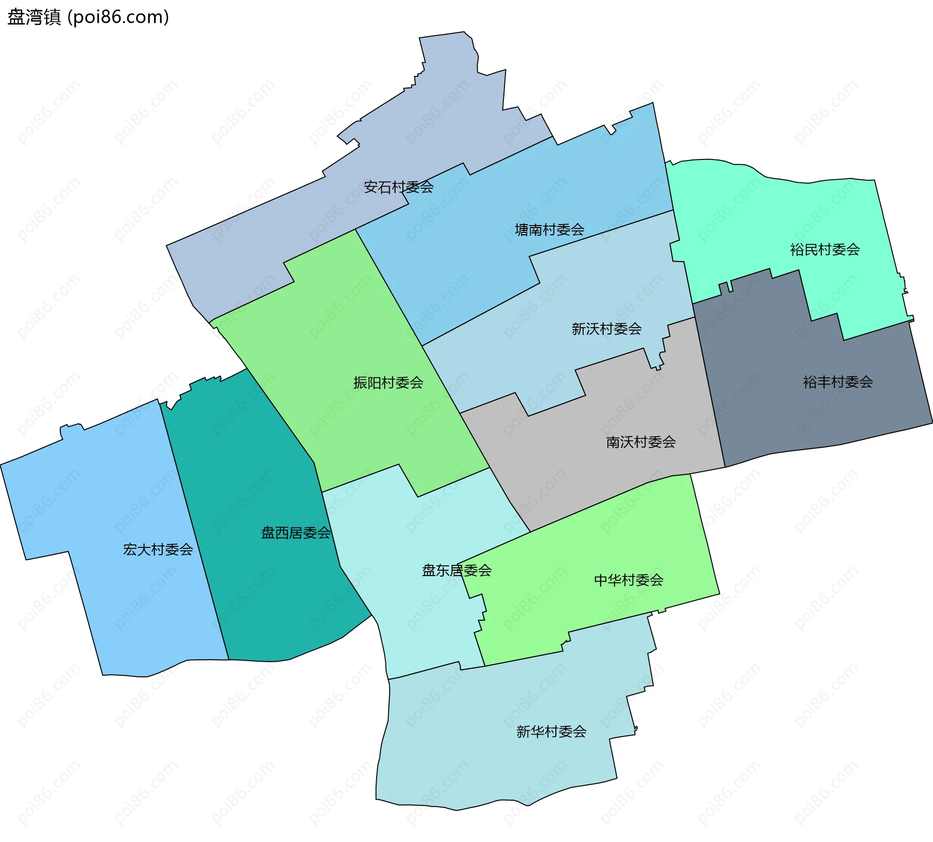 盘湾镇边界地图(五级行政区划)