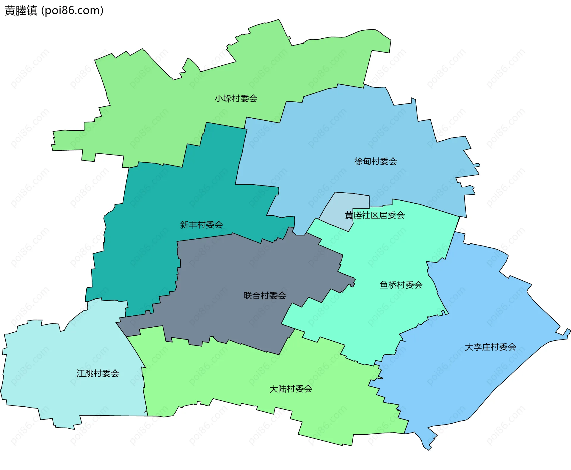 黄塍镇边界地图(五级行政区划)