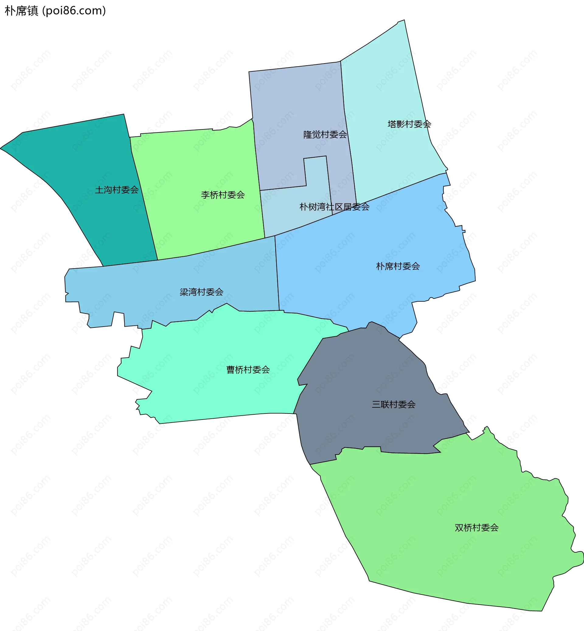 朴席镇边界地图(五级行政区划)