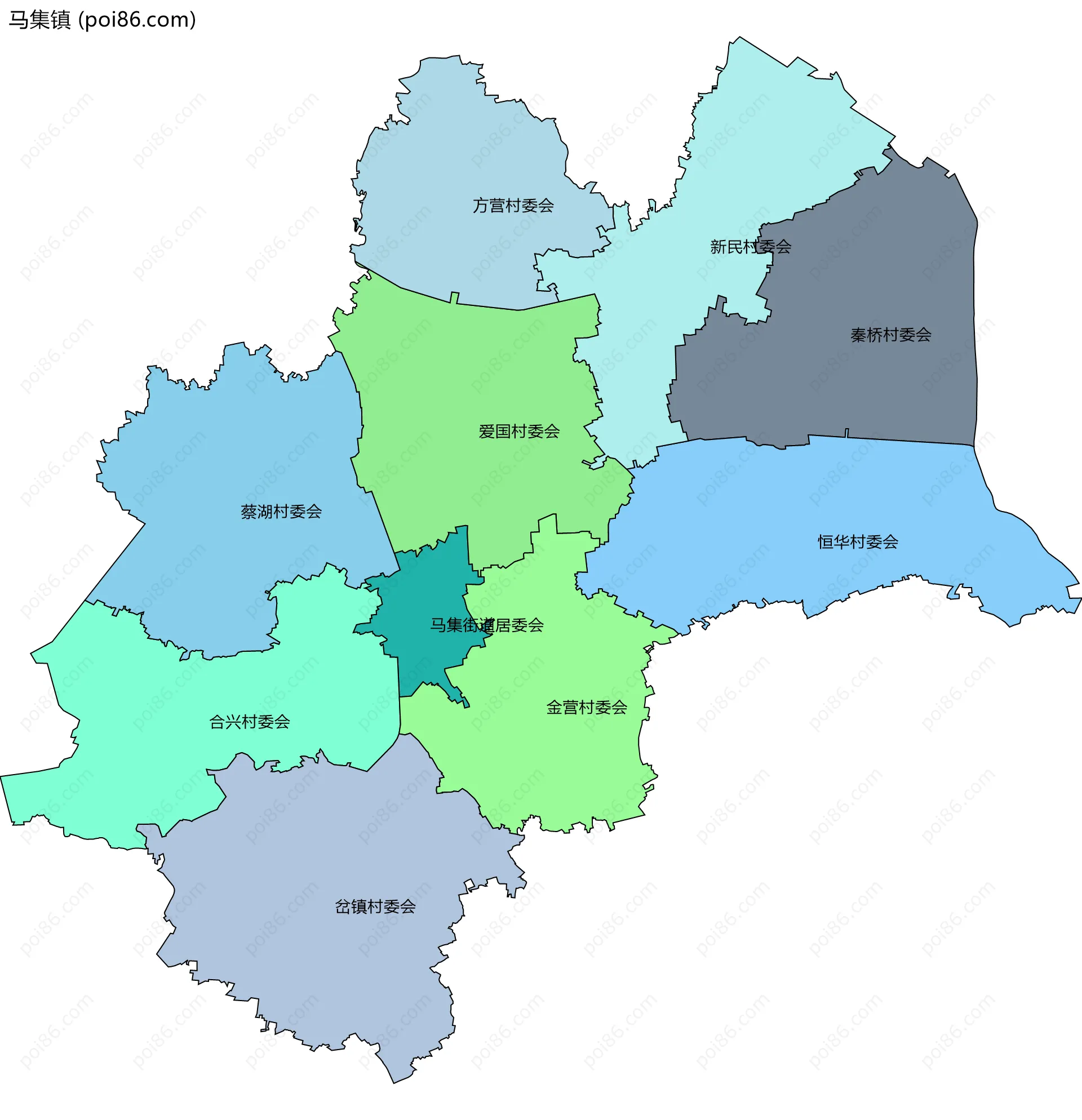 马集镇边界地图(五级行政区划)