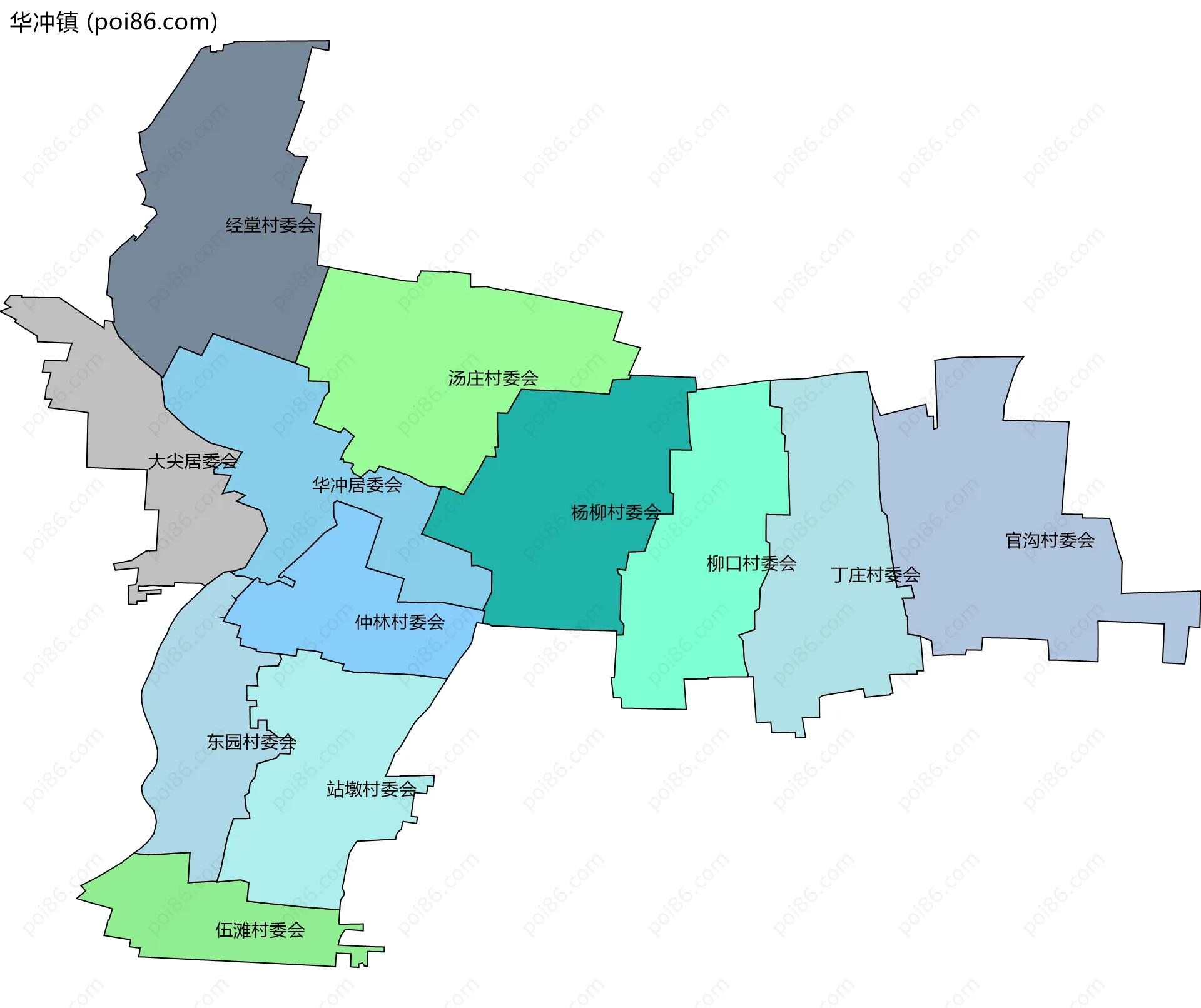 华冲镇边界地图(五级行政区划)