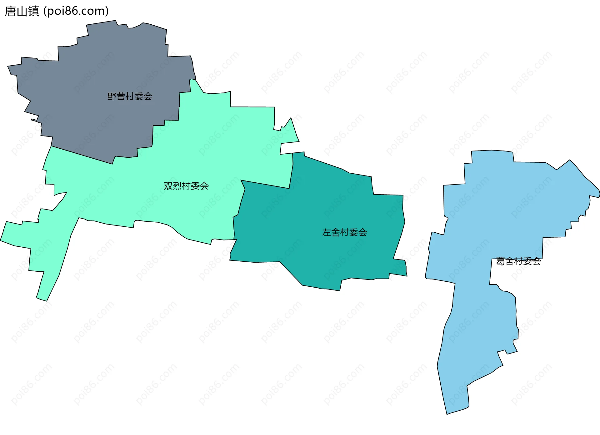 唐山镇边界地图(五级行政区划)