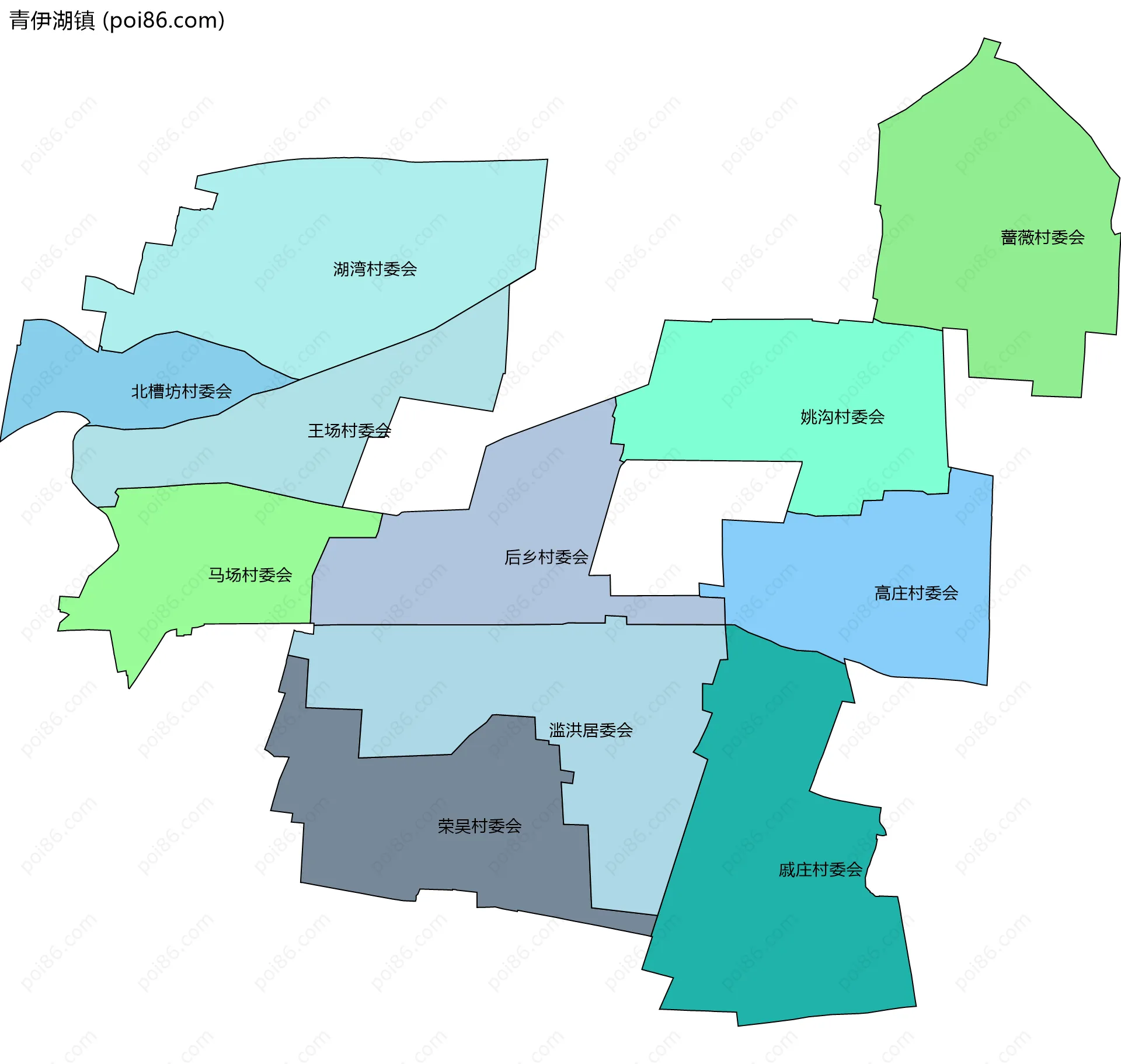 青伊湖镇边界地图(五级行政区划)