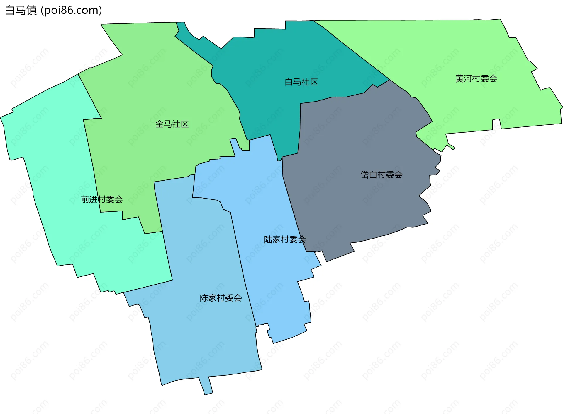 白马镇边界地图(五级行政区划)