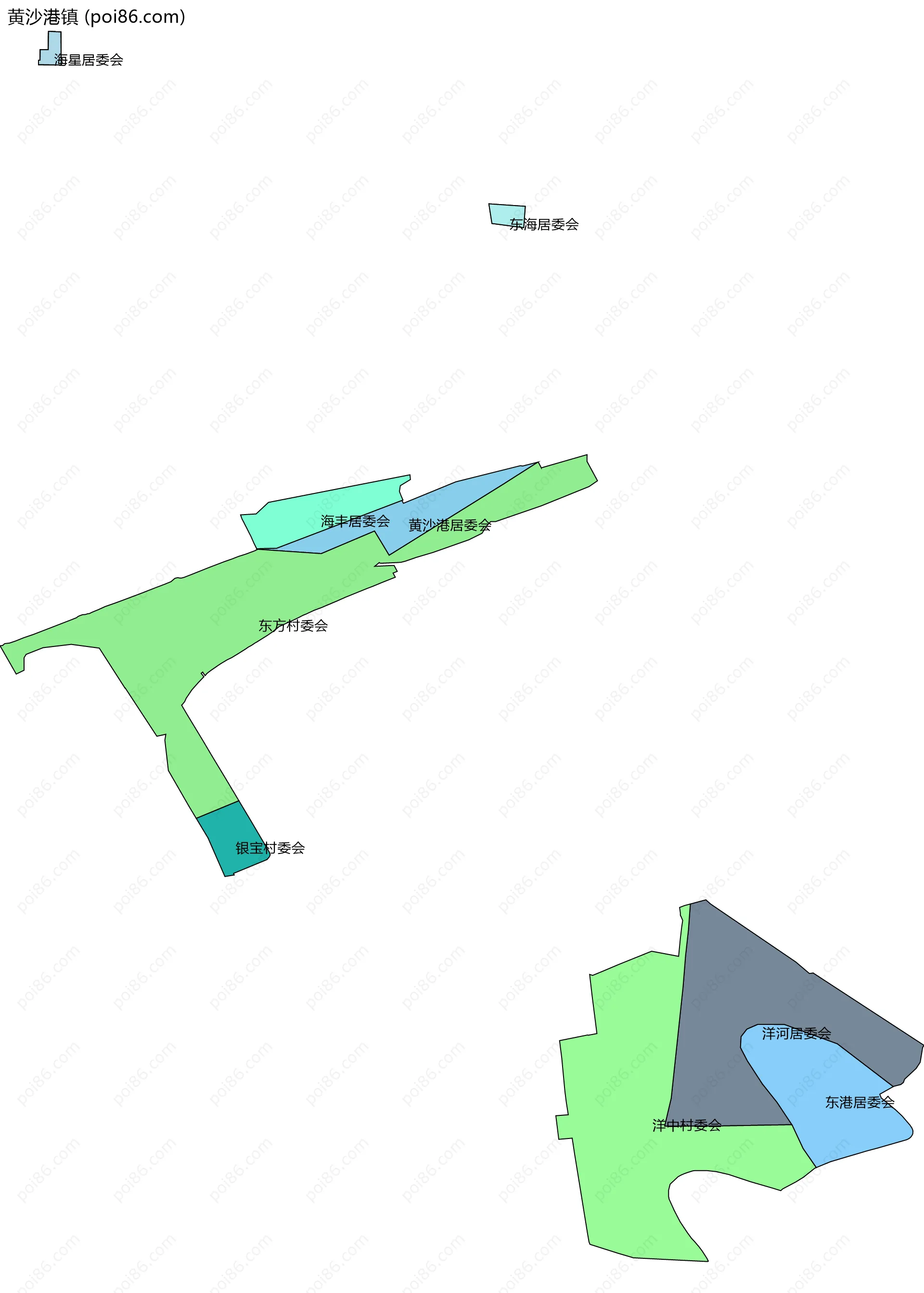 黄沙港镇边界地图(五级行政区划)