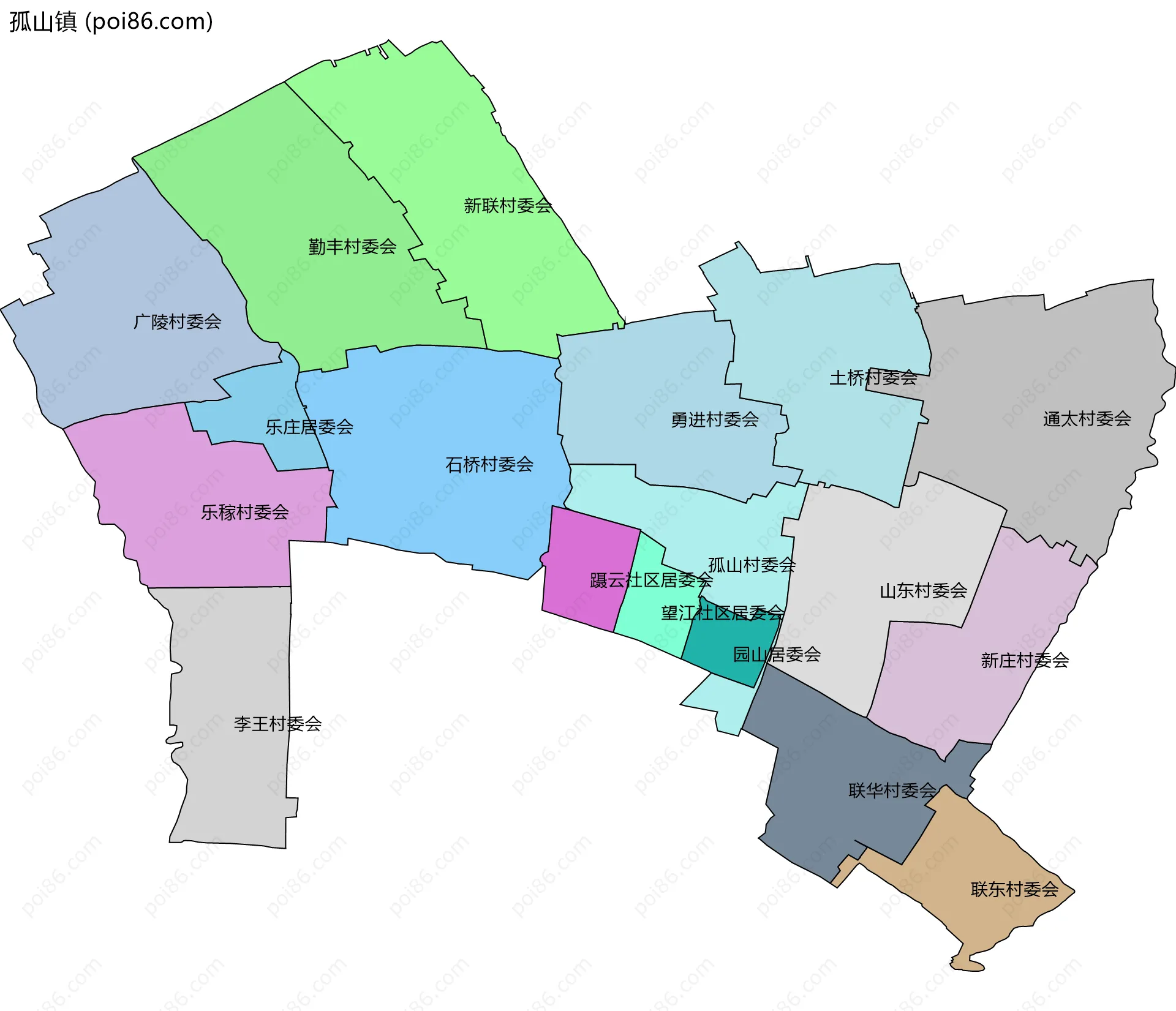 孤山镇边界地图(五级行政区划)