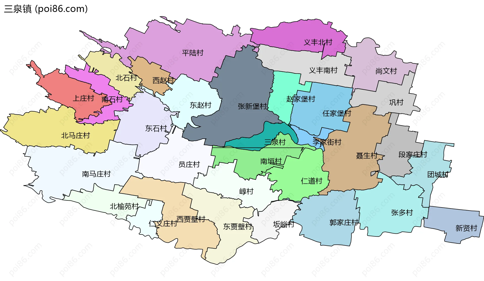 三泉镇边界地图(五级行政区划)