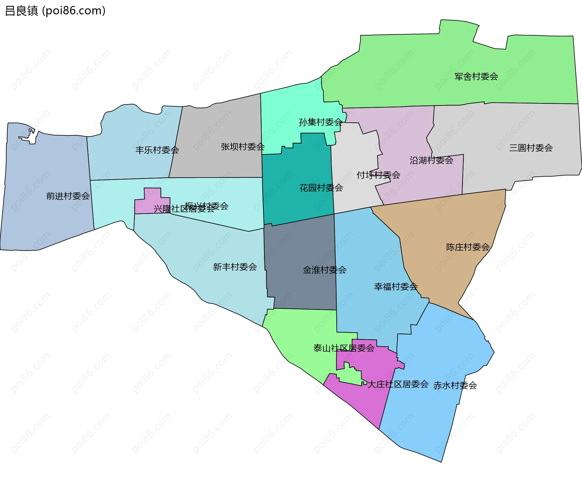 吕良镇边界地图(五级行政区划)