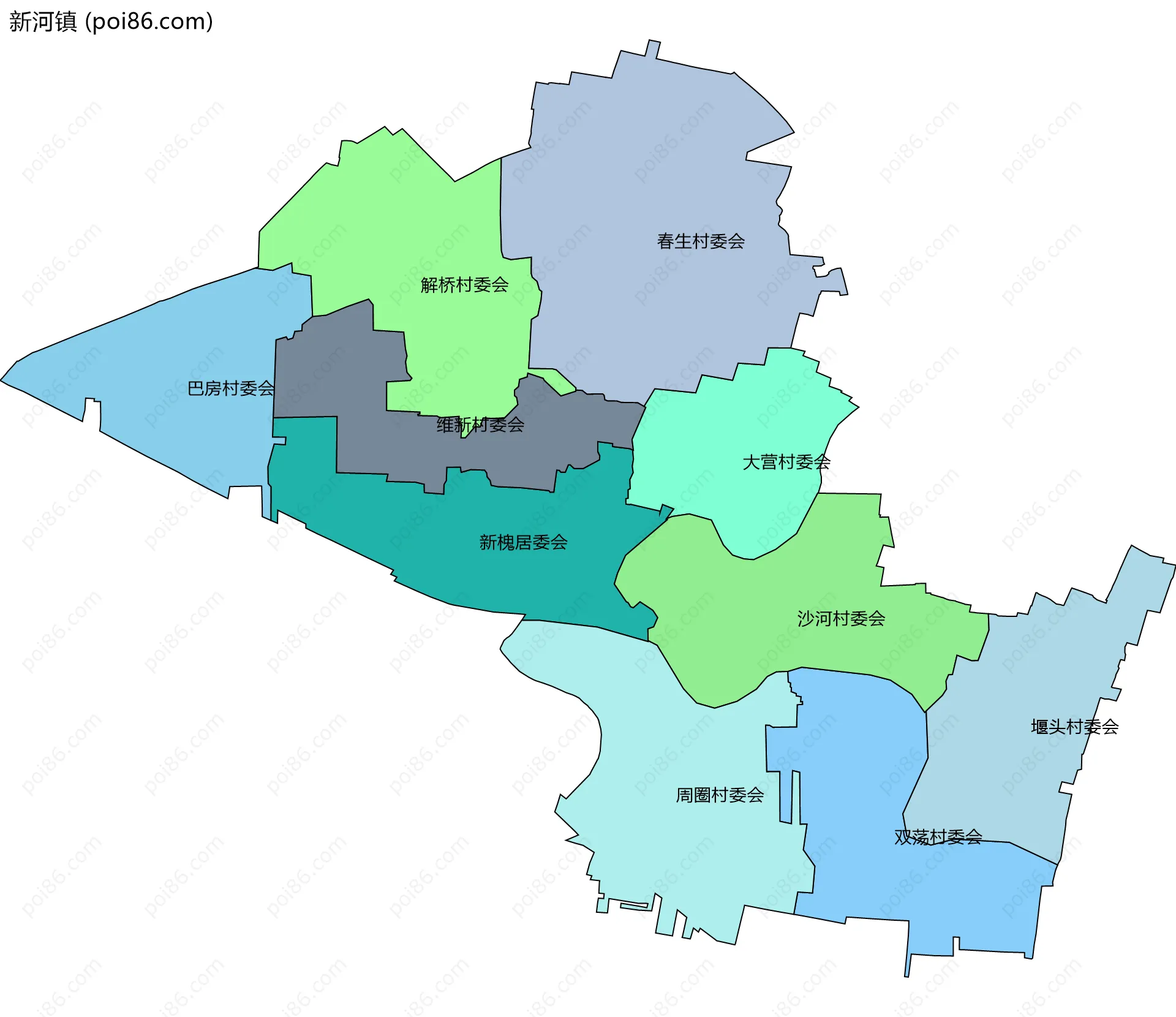 新河镇边界地图(五级行政区划)