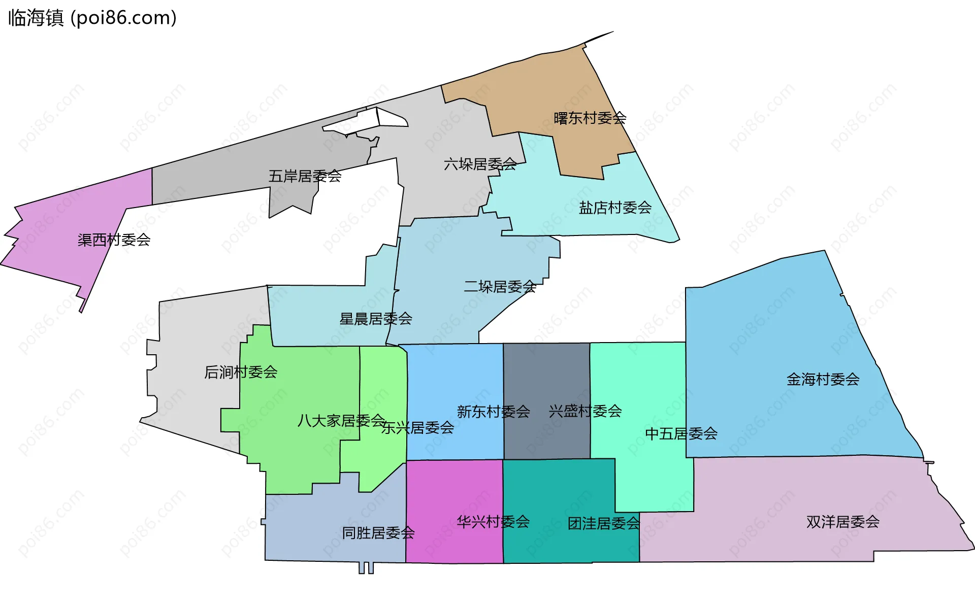 临海镇边界地图(五级行政区划)