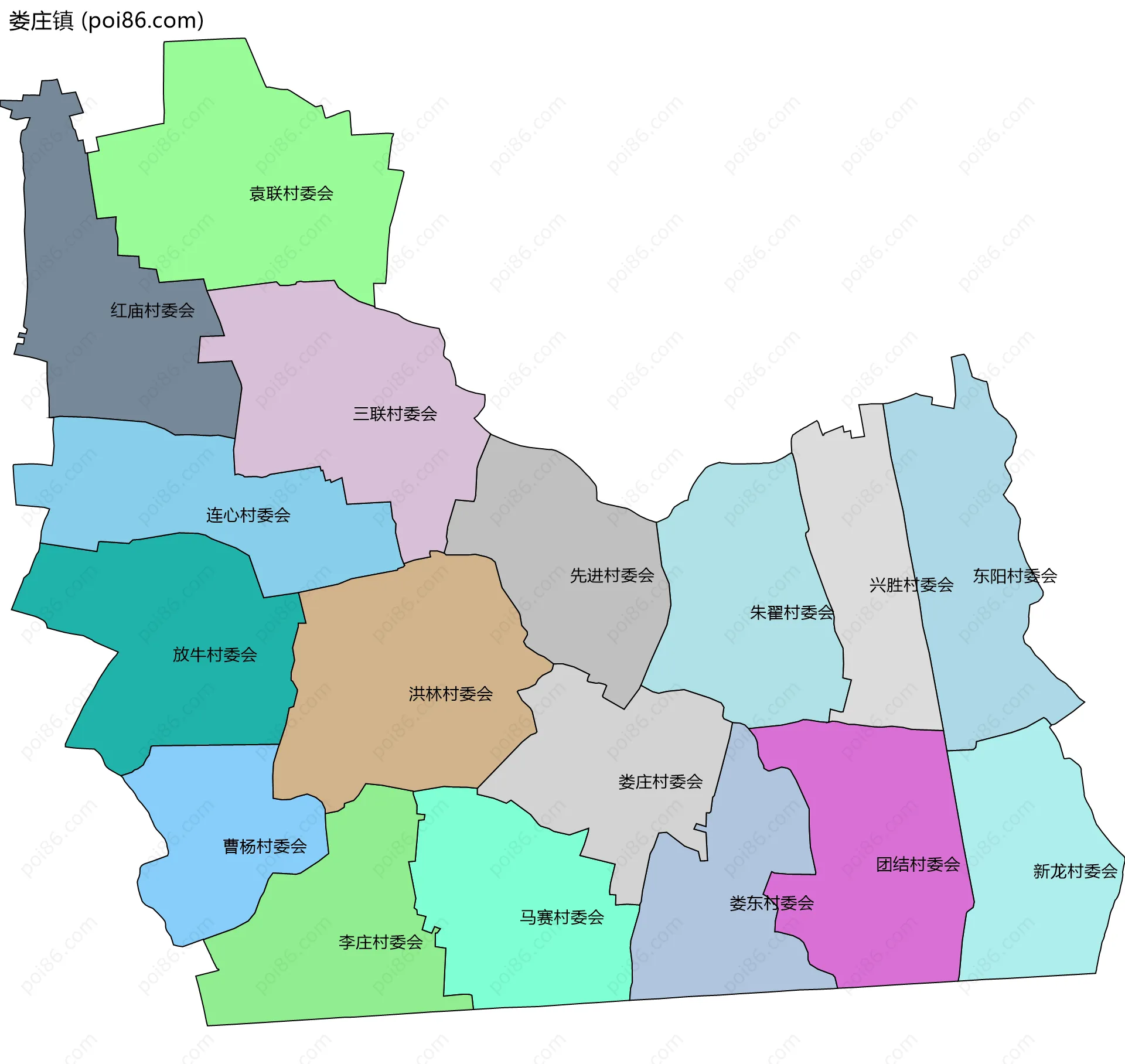 娄庄镇边界地图(五级行政区划)