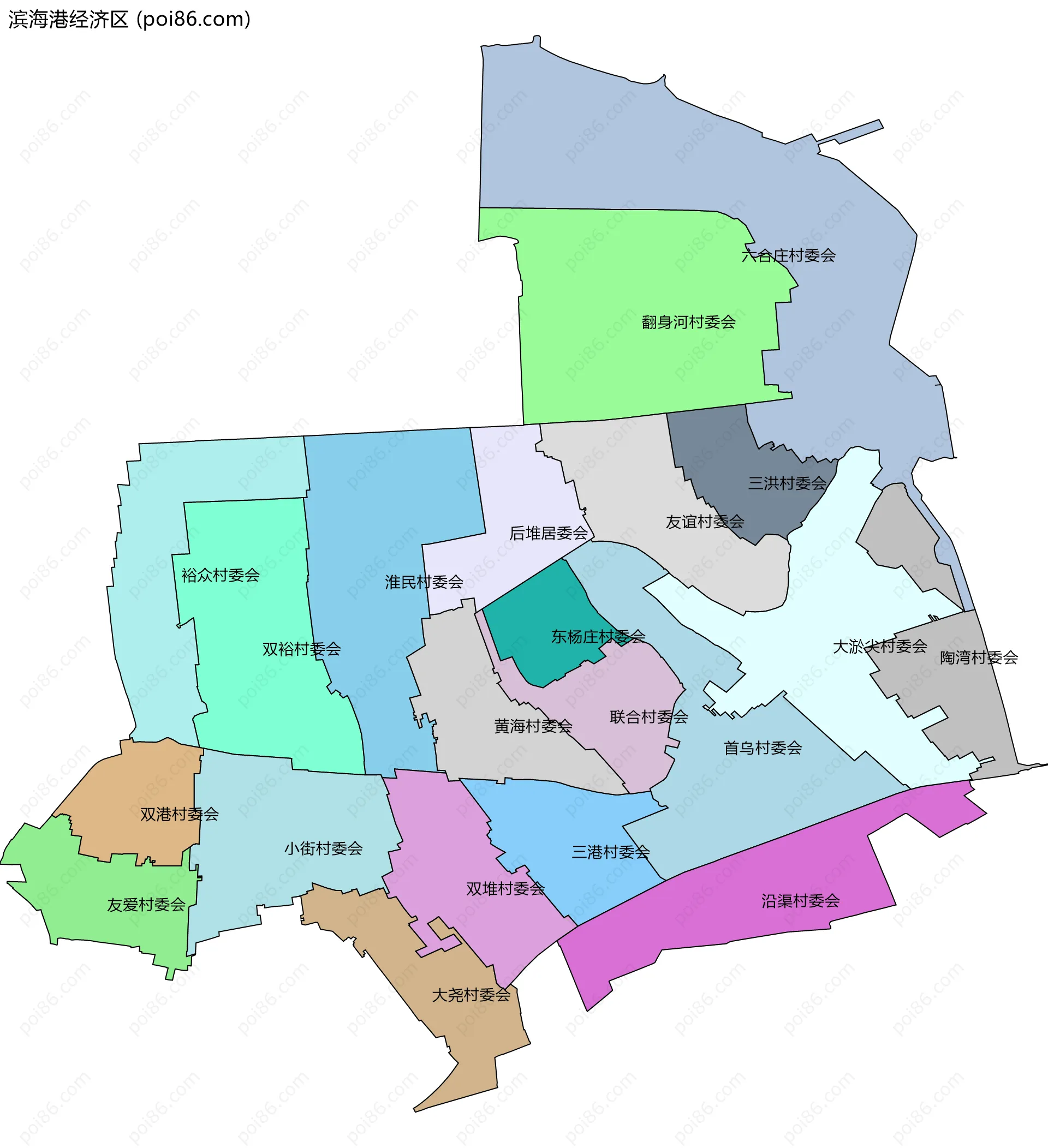 滨海港经济区边界地图(五级行政区划)