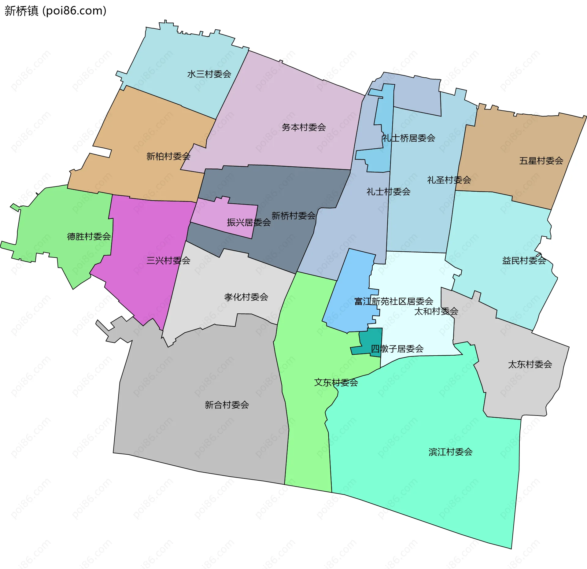 新桥镇边界地图(五级行政区划)