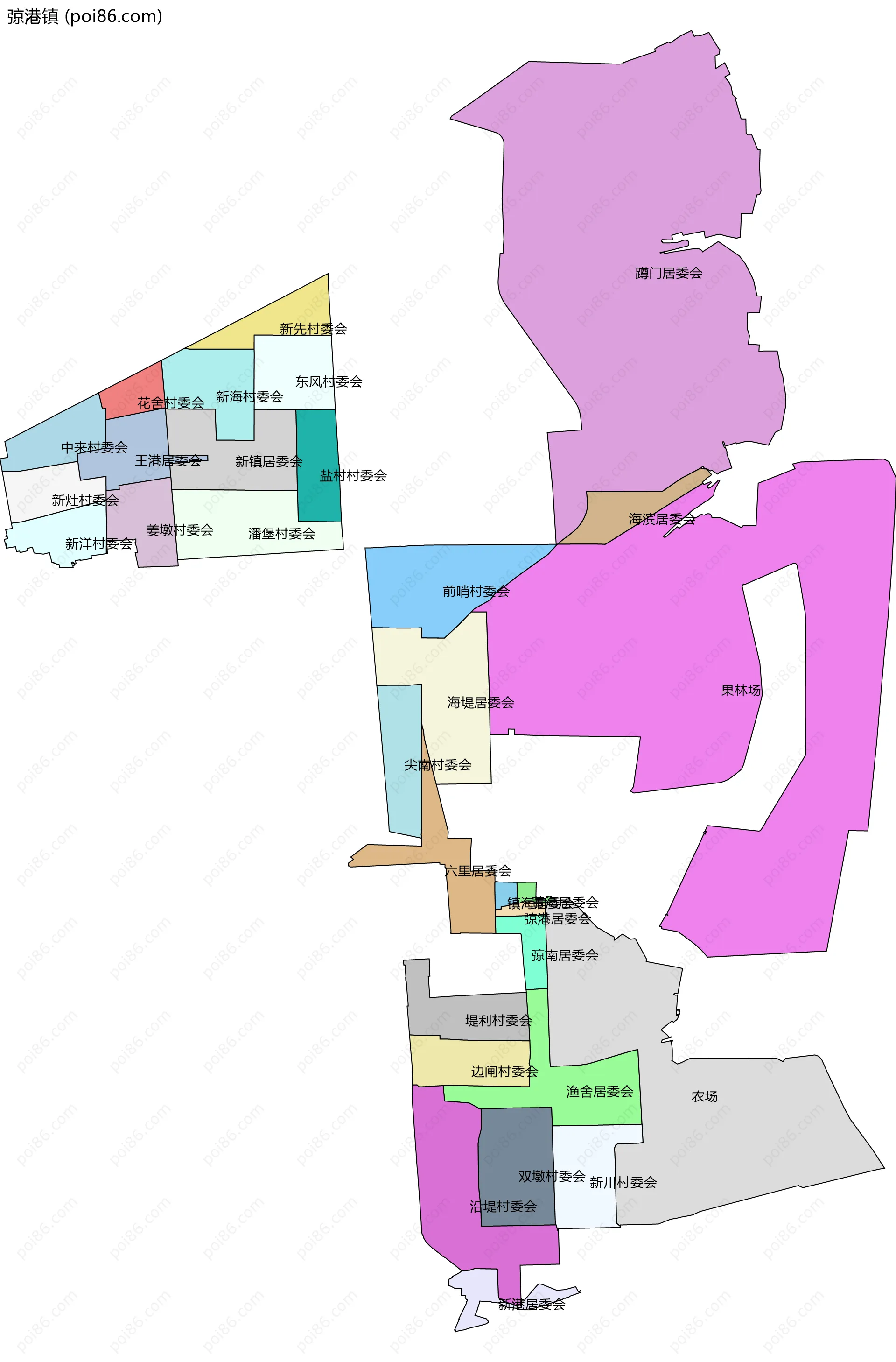 弶港镇边界地图(五级行政区划)