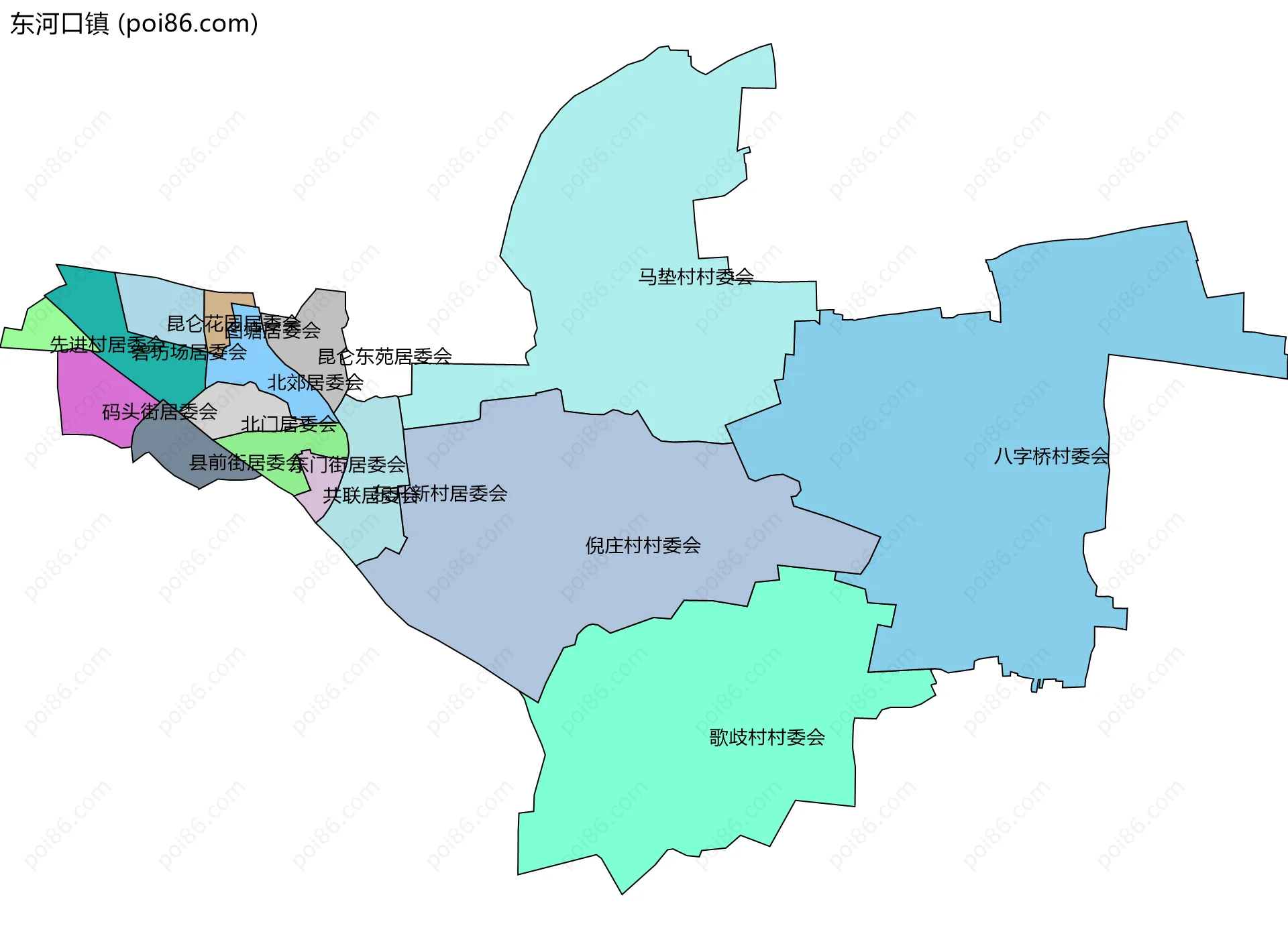 东河口镇边界地图(五级行政区划)