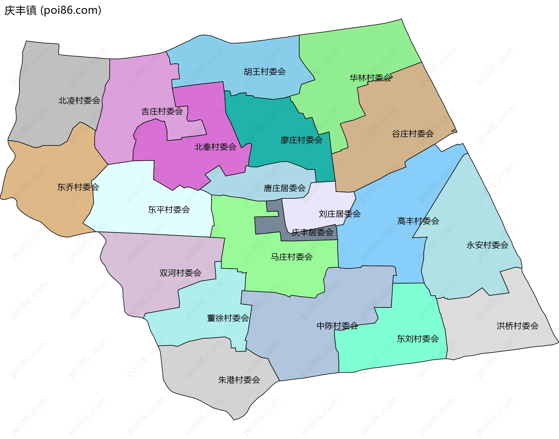 庆丰镇边界地图(五级行政区划)