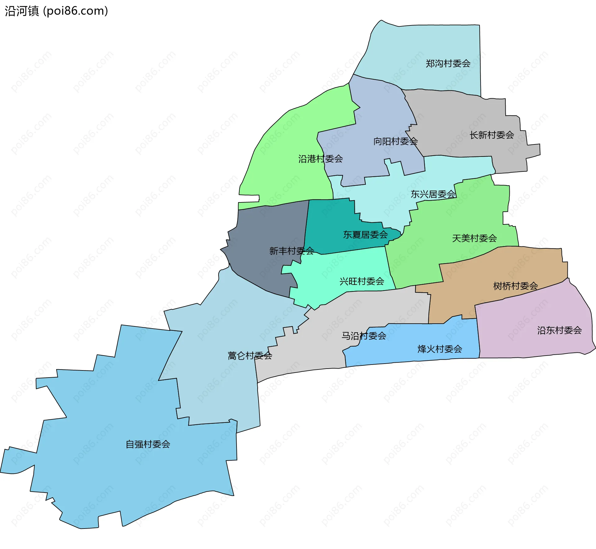 沿河镇边界地图(五级行政区划)