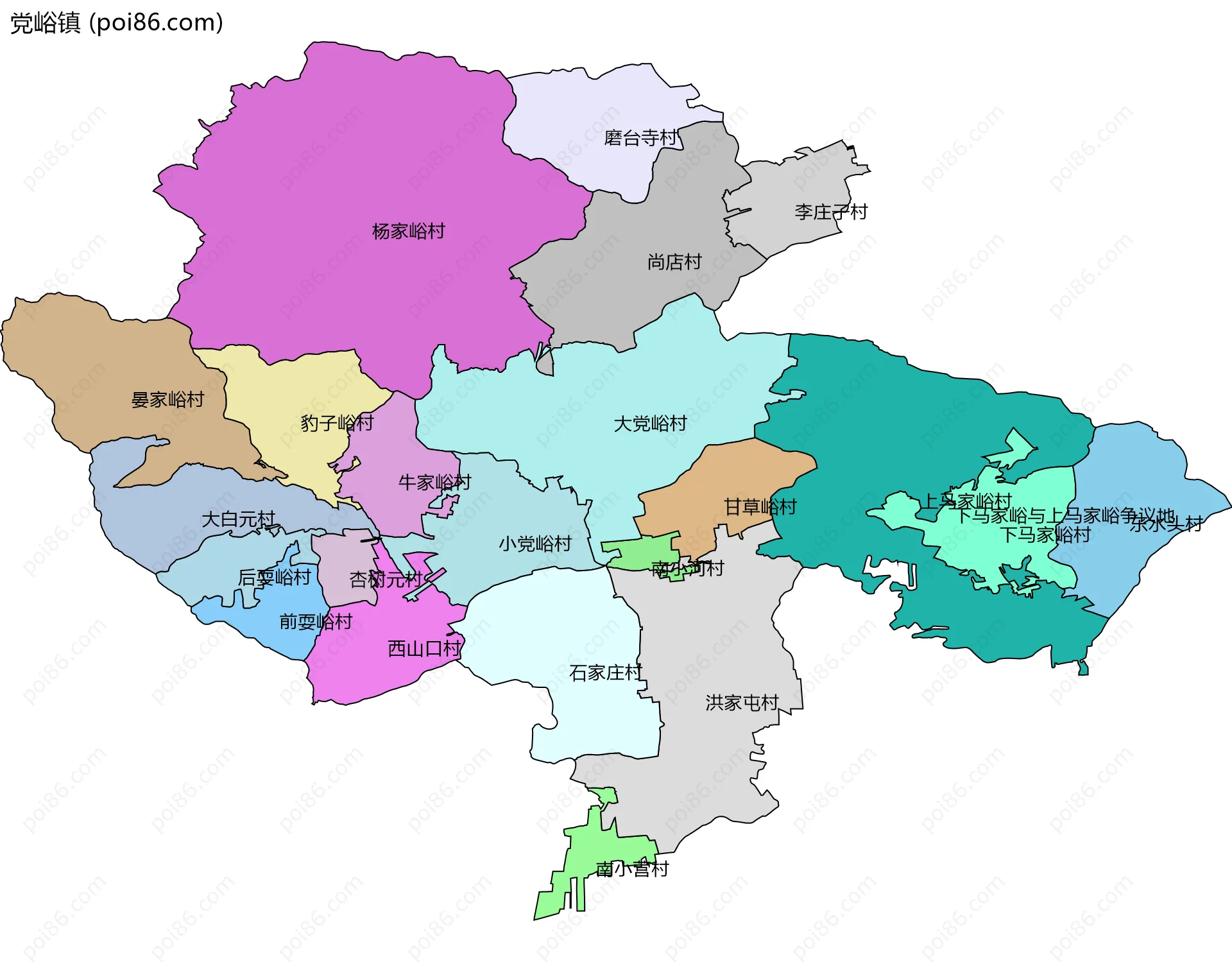 党峪镇边界地图(五级行政区划)