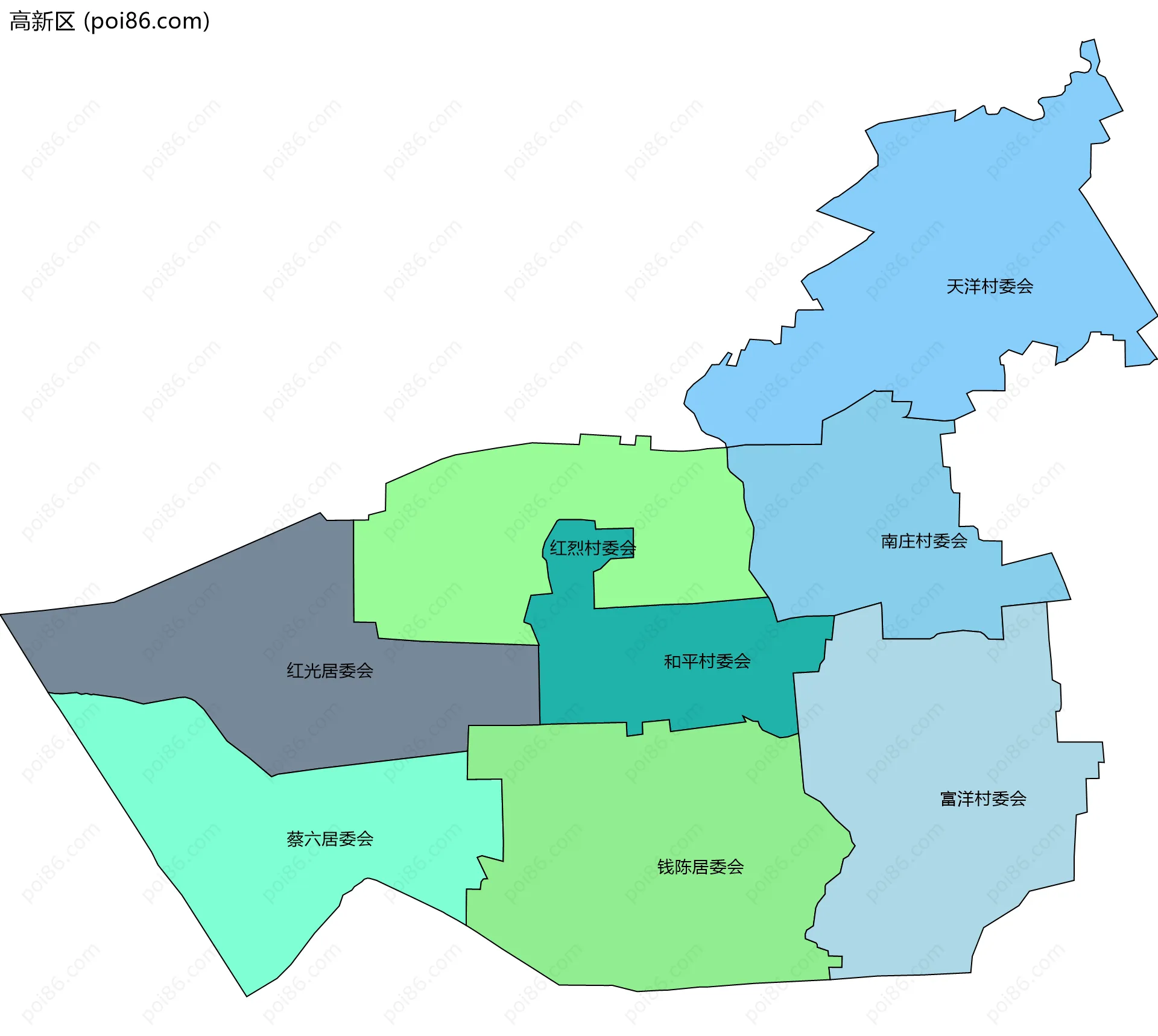 高新区边界地图(五级行政区划)