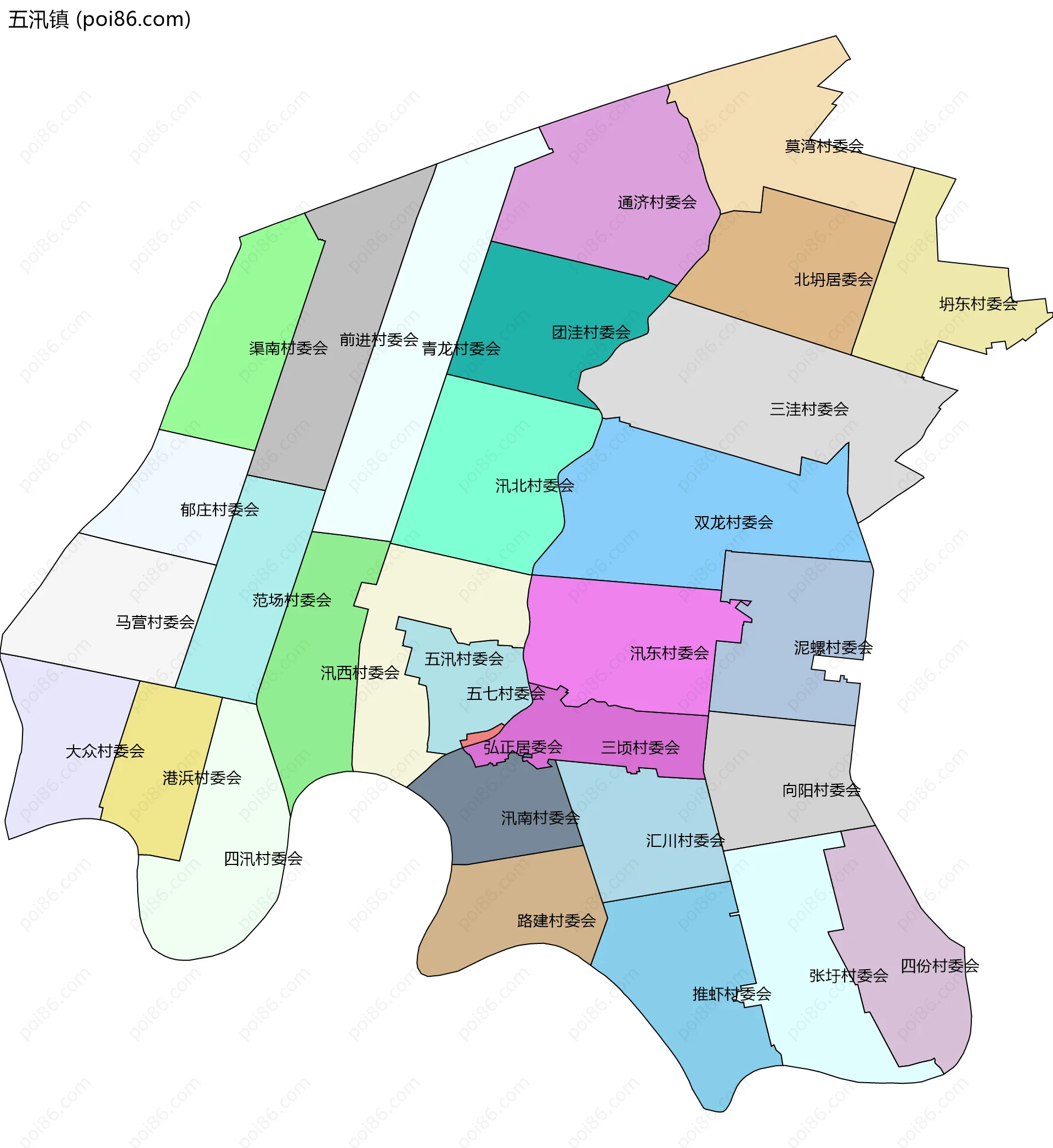 五汛镇边界地图(五级行政区划)