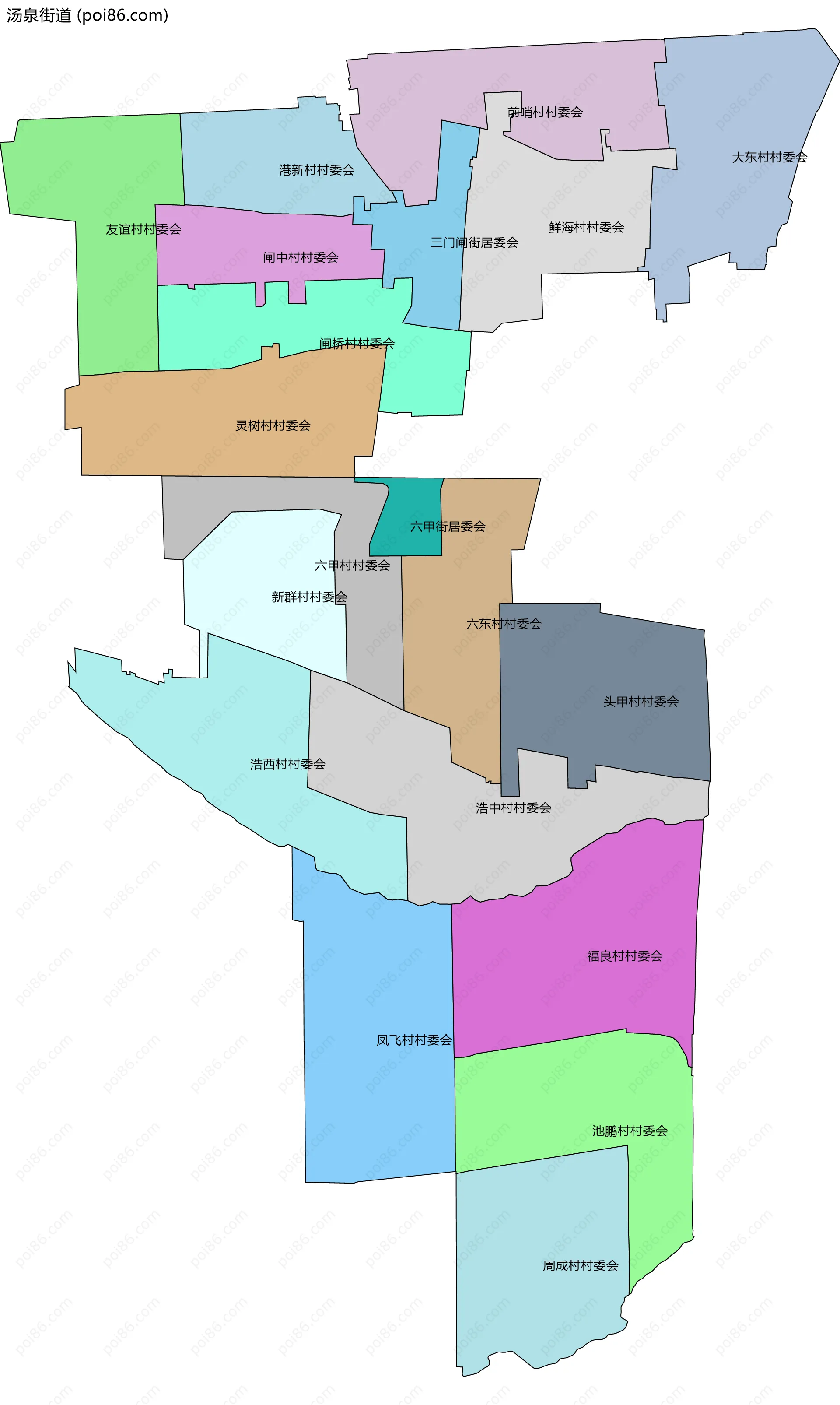 汤泉街道边界地图(五级行政区划)