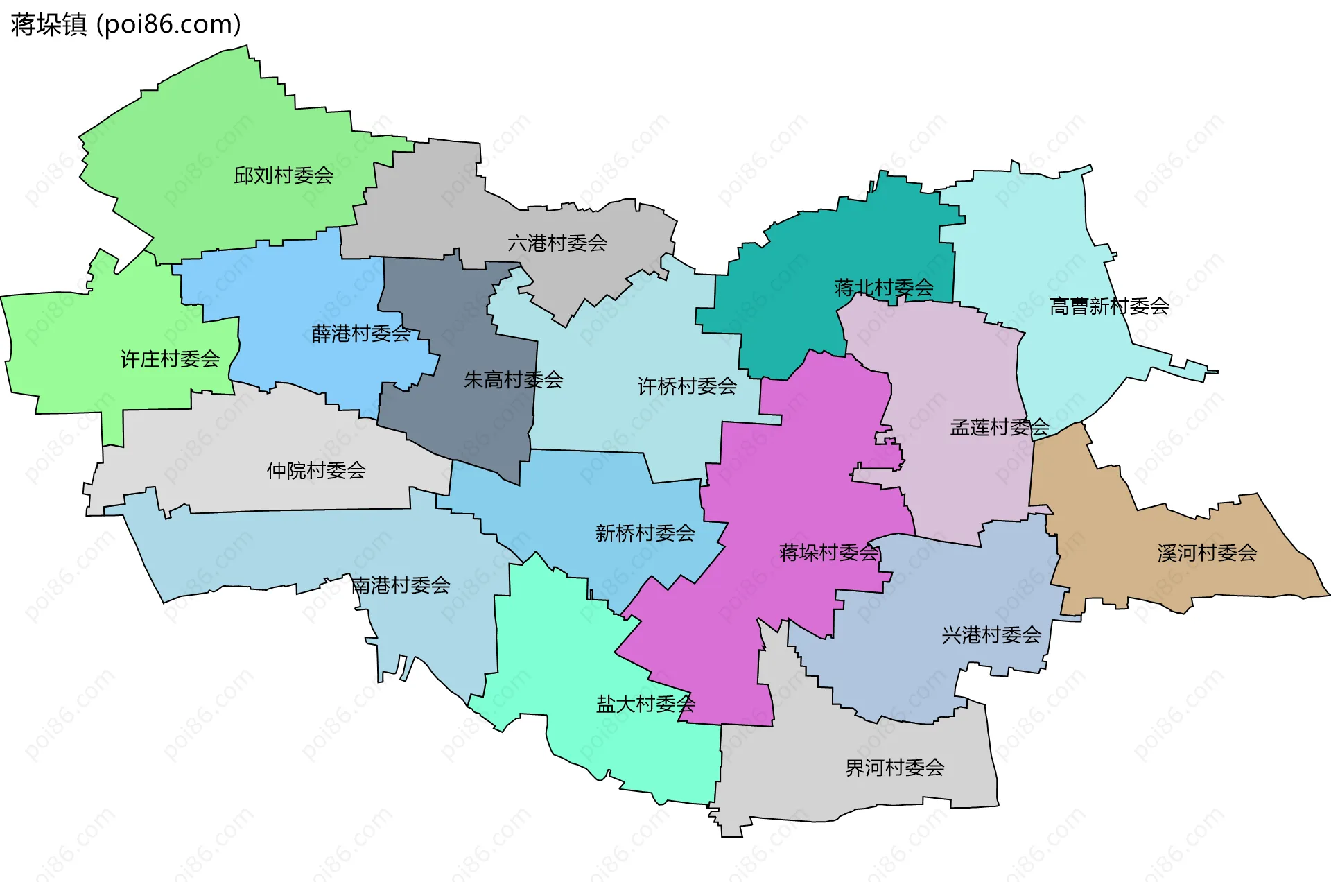 蒋垛镇边界地图(五级行政区划)