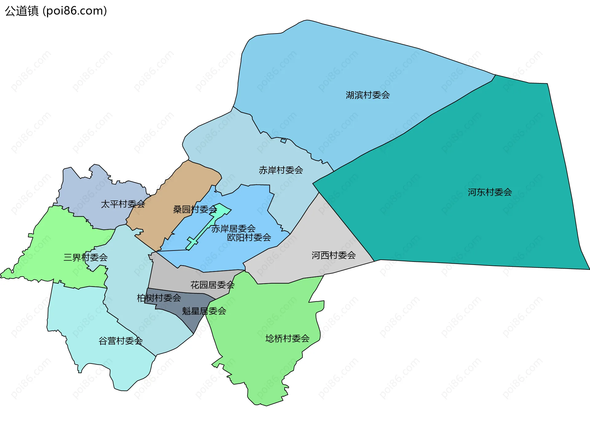 公道镇边界地图(五级行政区划)