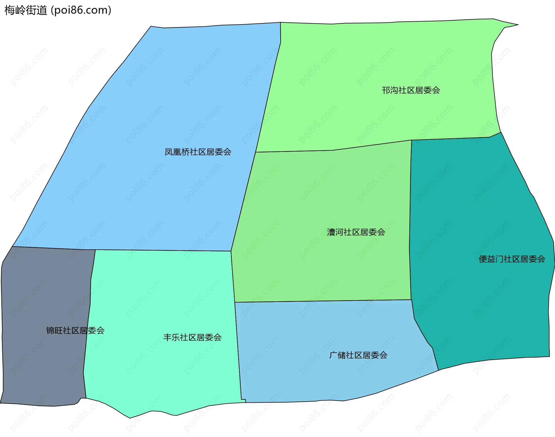梅岭街道边界地图(五级行政区划)