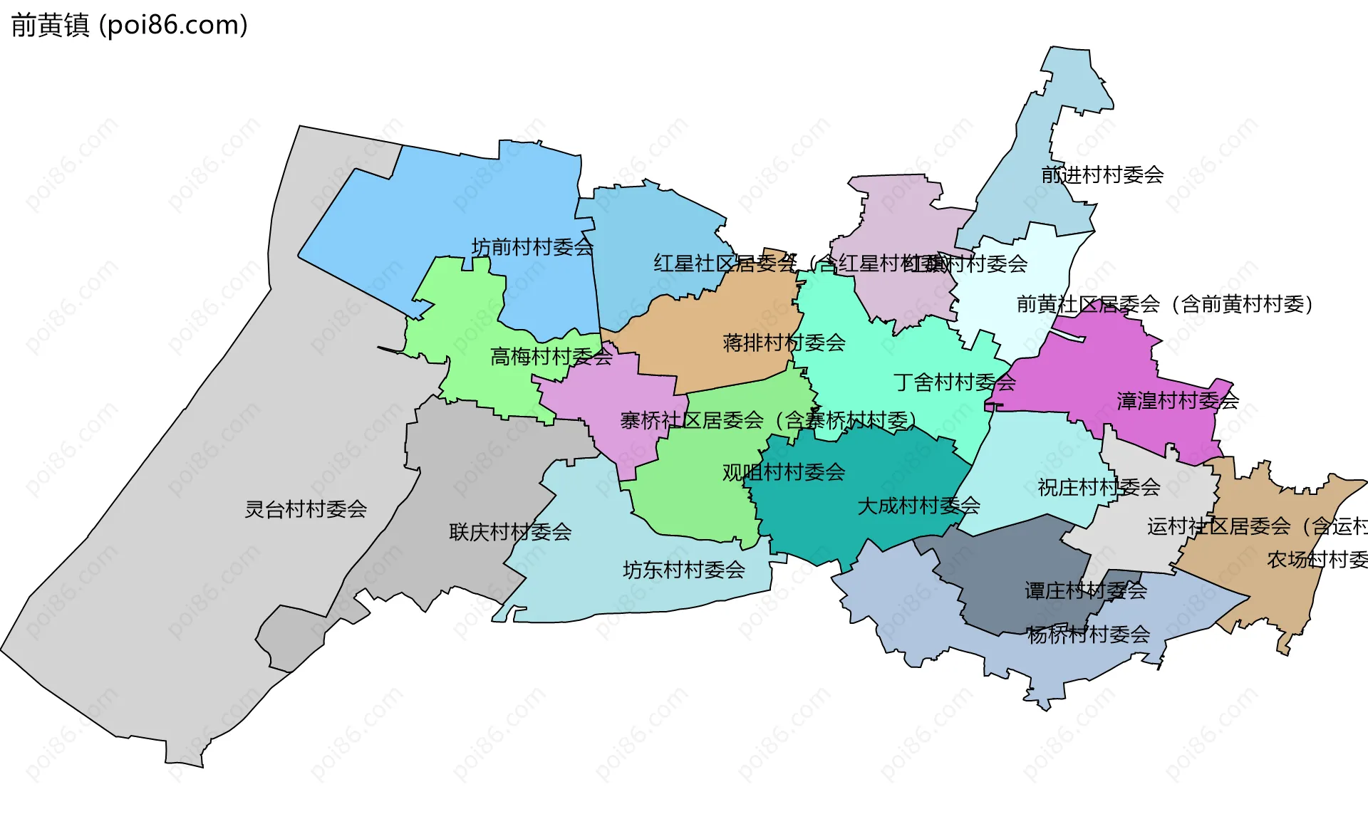 前黄镇边界地图(五级行政区划)