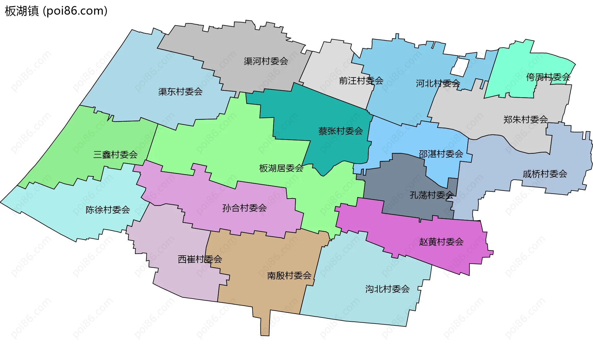板湖镇边界地图(五级行政区划)