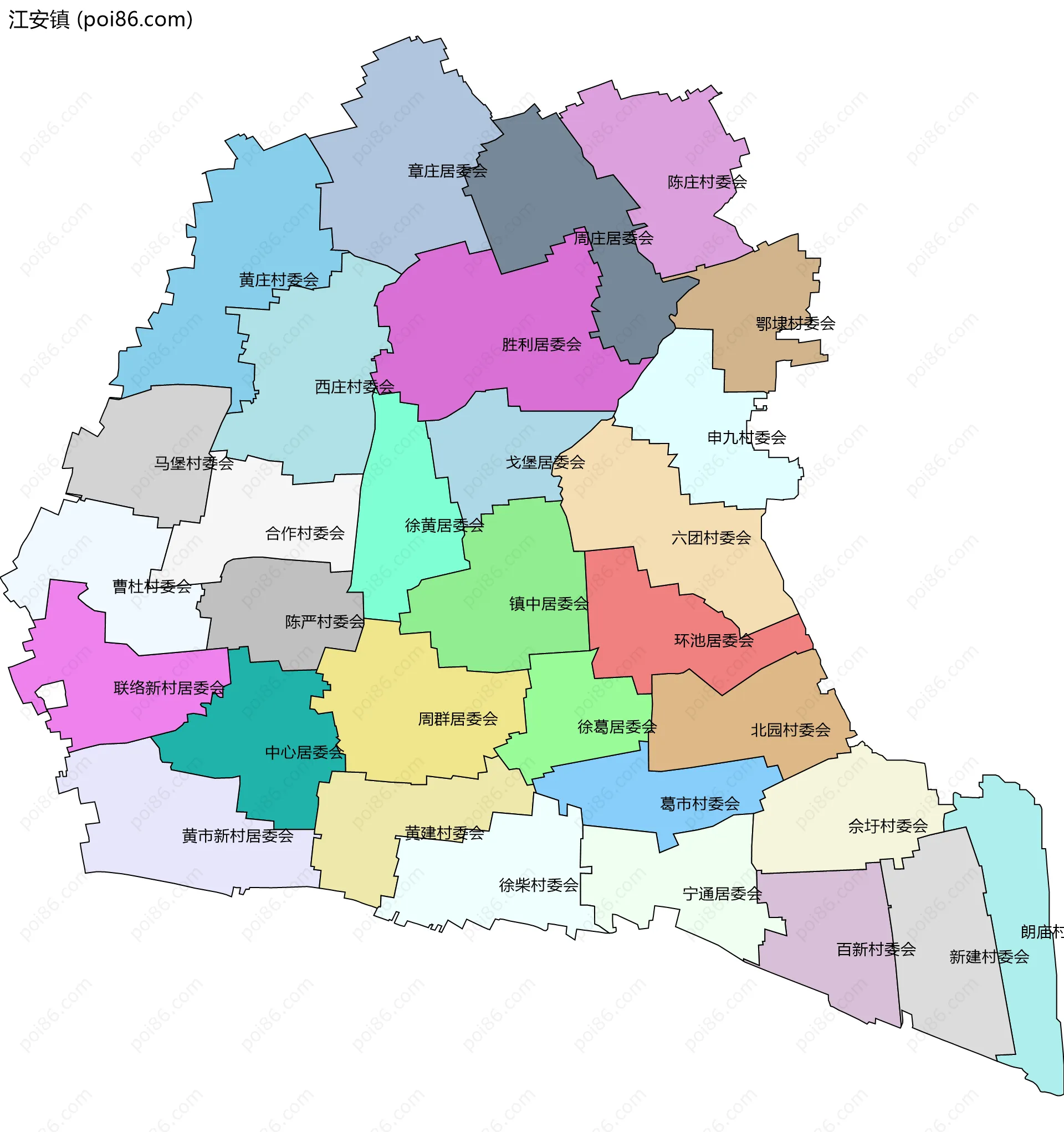 江安镇边界地图(五级行政区划)