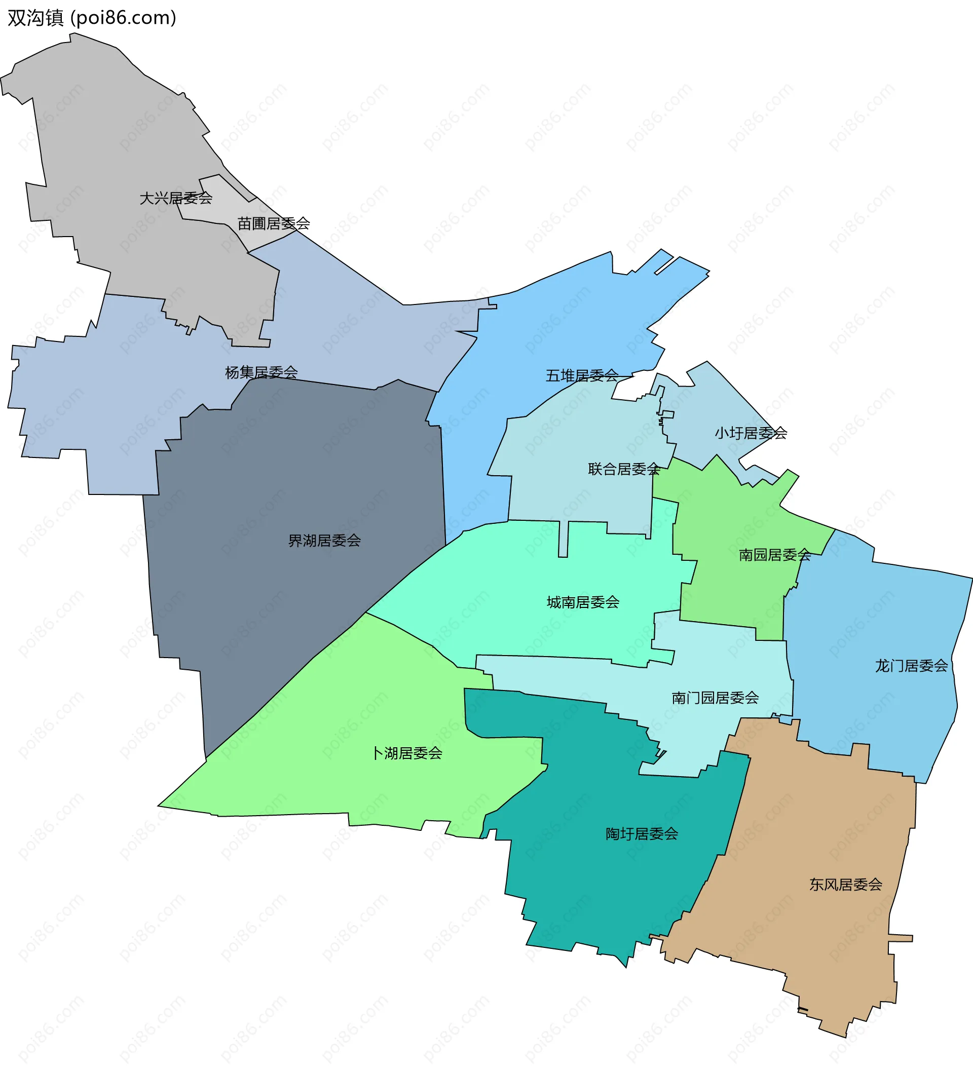 双沟镇边界地图(五级行政区划)